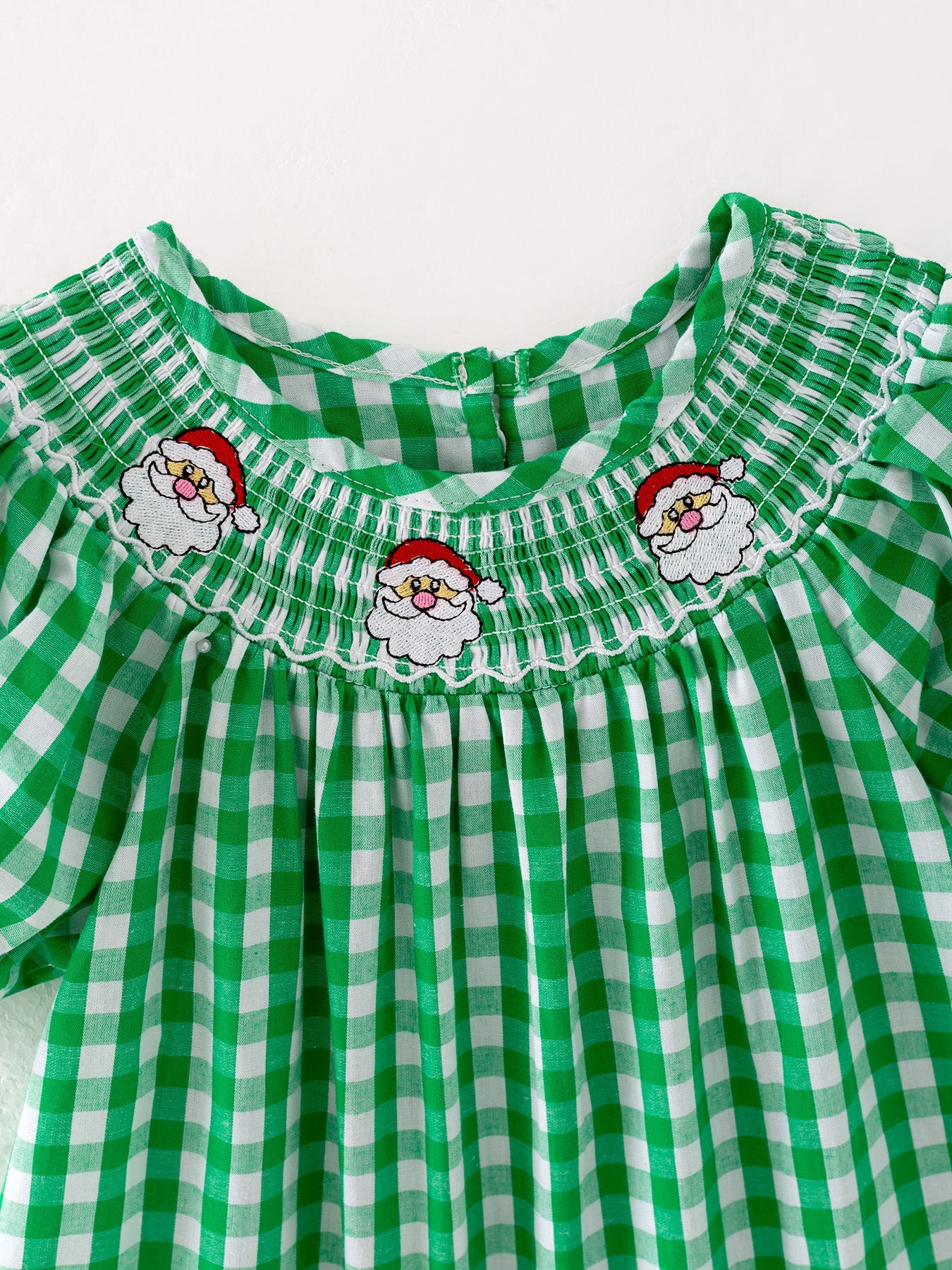 Christmas Santa Claus Smocking Green Plaid Embroidery Dress