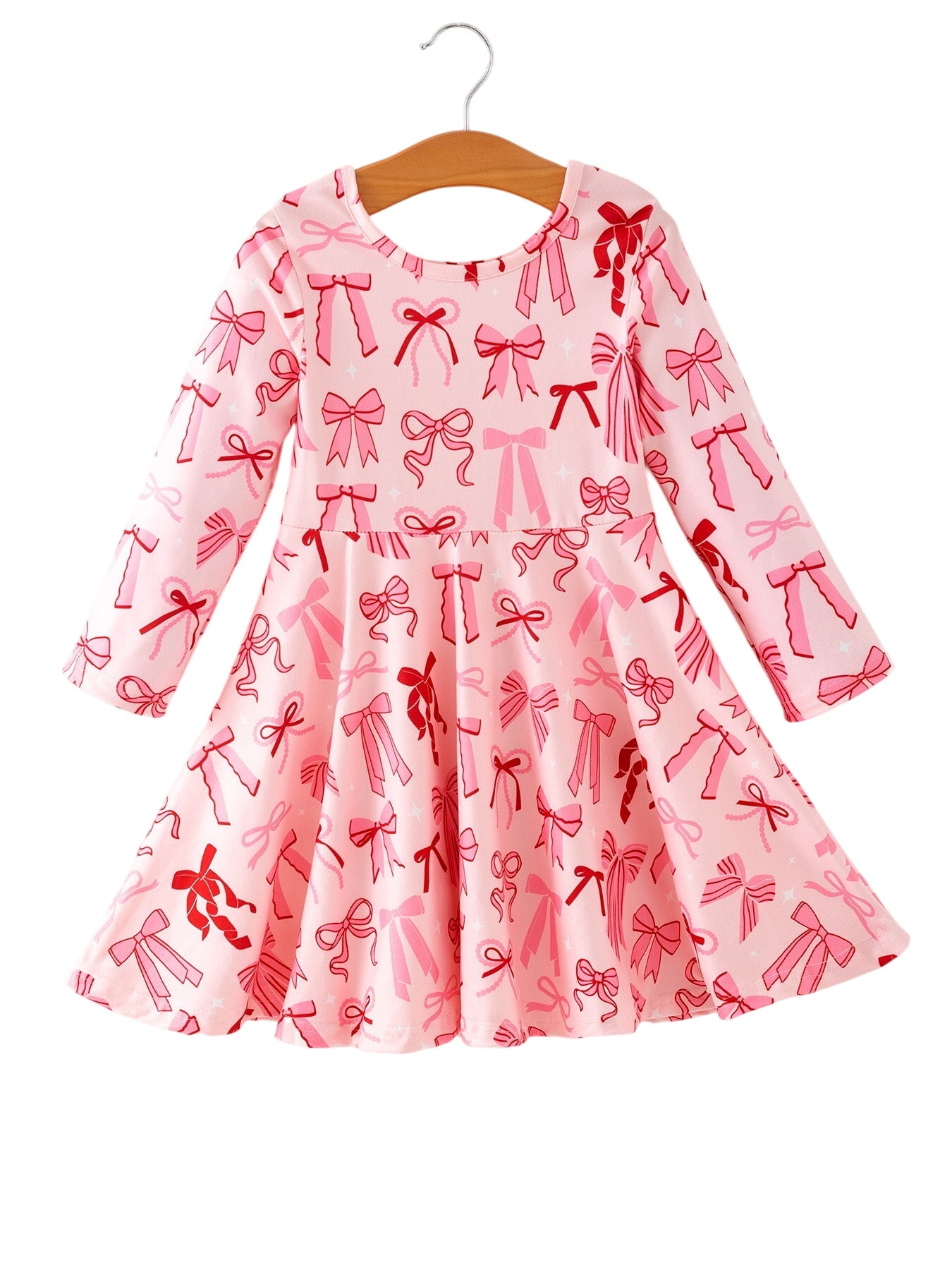 Toddler Girls Valentine Bow Print Long Sleeves Dress