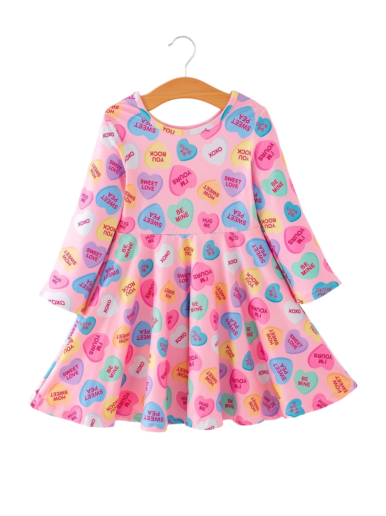 Toddler Girls Valentine Dress – Colorful Candy Heart Print Outfit