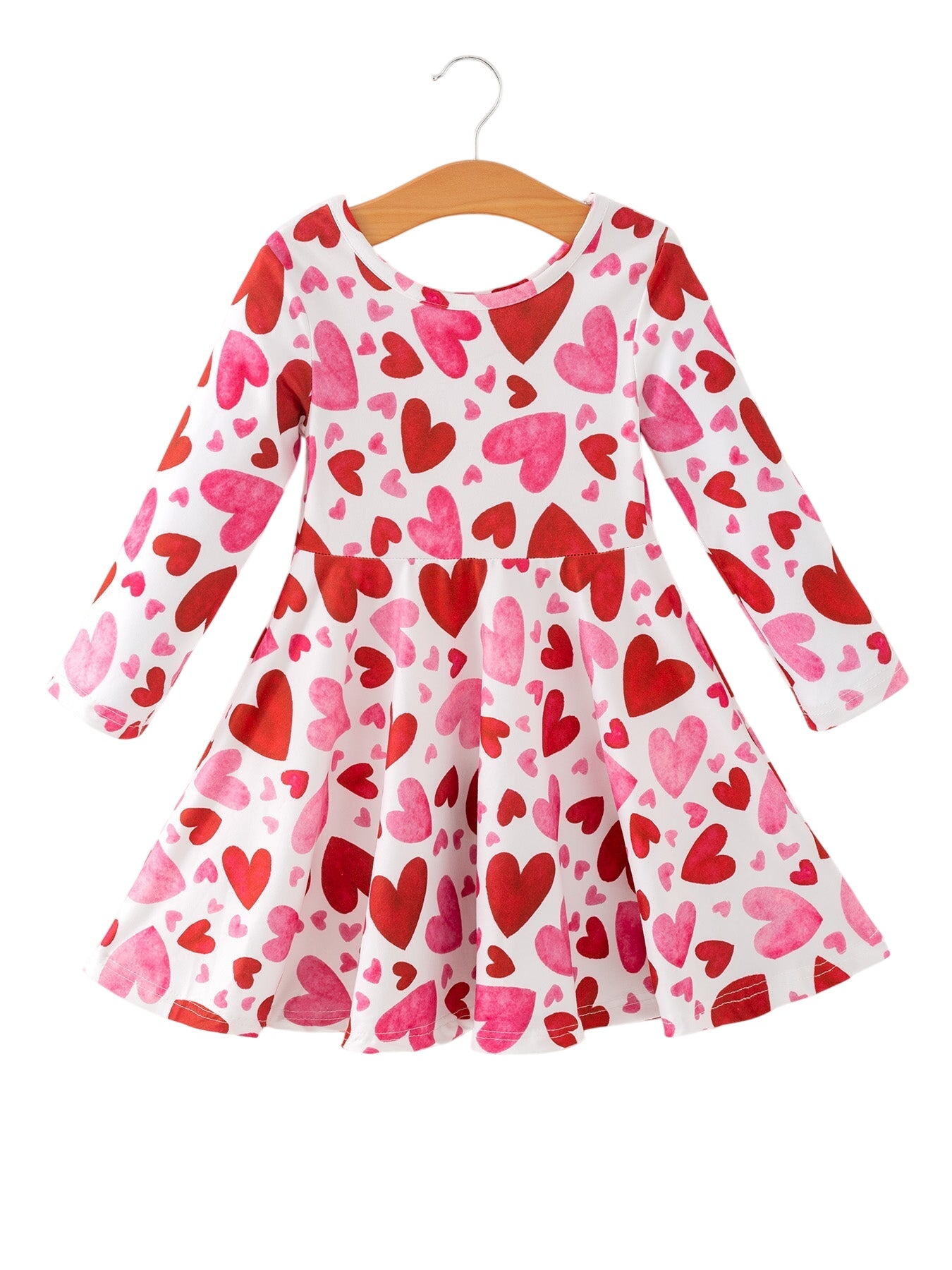 Toddler Girls Valentine Cute Pink Red Heart Print Dress
