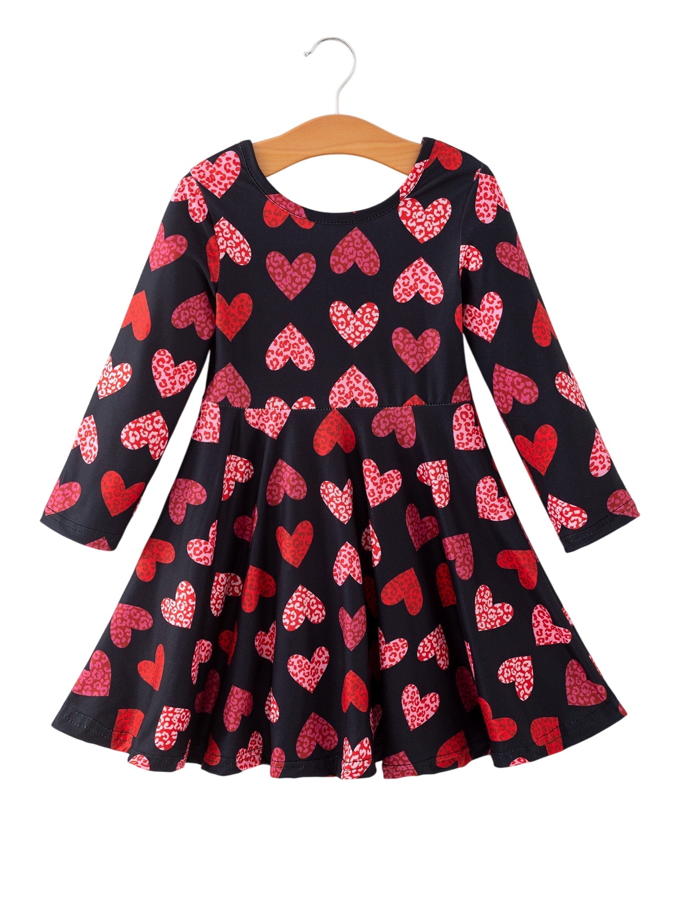 Girls Valentine's Day Black Dress With Leopard Heart Print