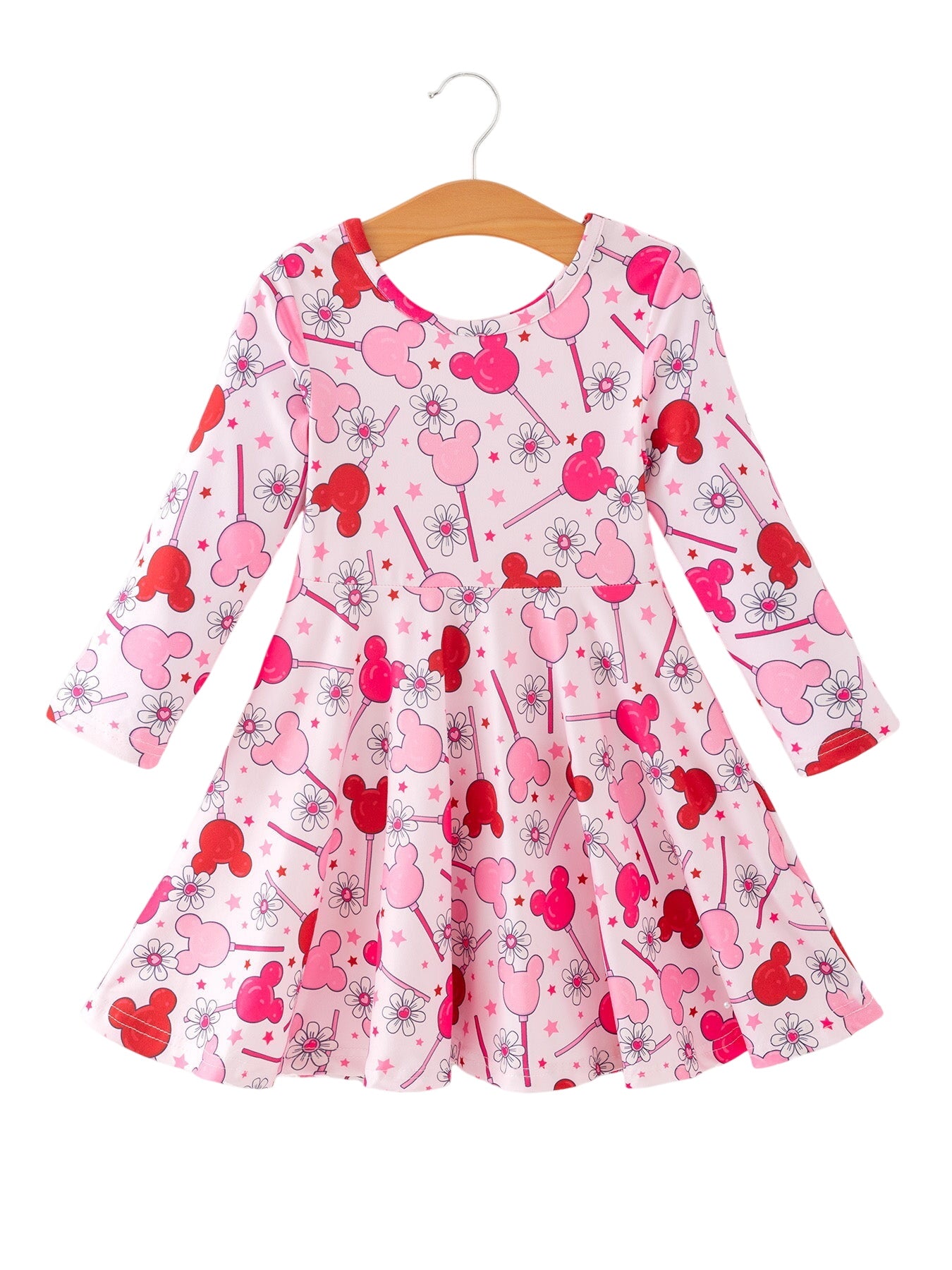Valentine Dress For Girls – Pink Dress With Daisy & Lollipop Print