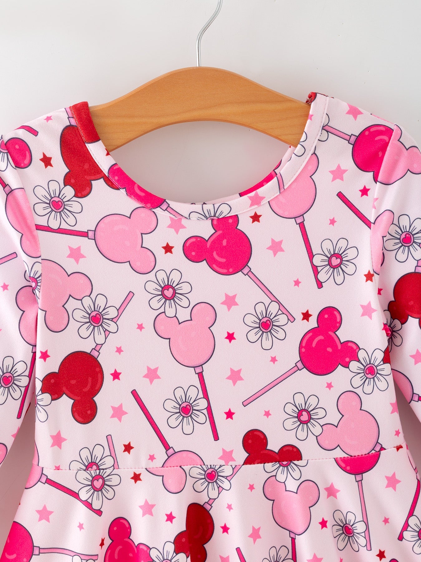 Valentine Dress For Girls – Pink Dress With Daisy & Lollipop Print
