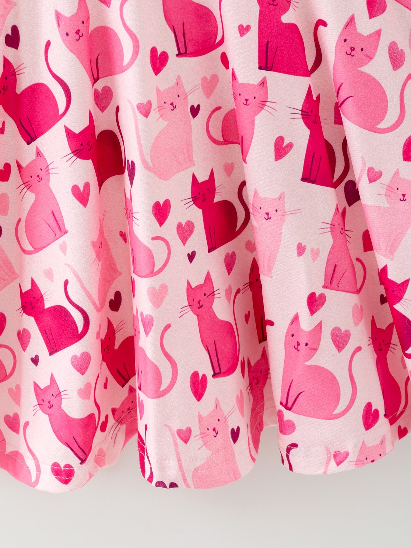 Valentine Toddler Girls Pink Cat Dress – Long Sleeve Heart Print Outfit