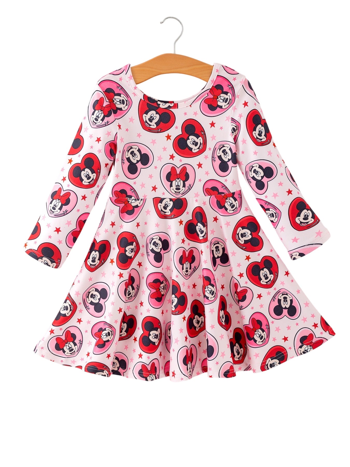 Valentine's Day Girls Long Sleeve Dress – Pink Character Heart Outfit