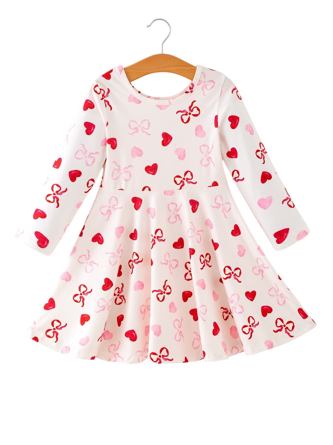 Toddler Girls Valentine Bow Heart Shape Print Dress
