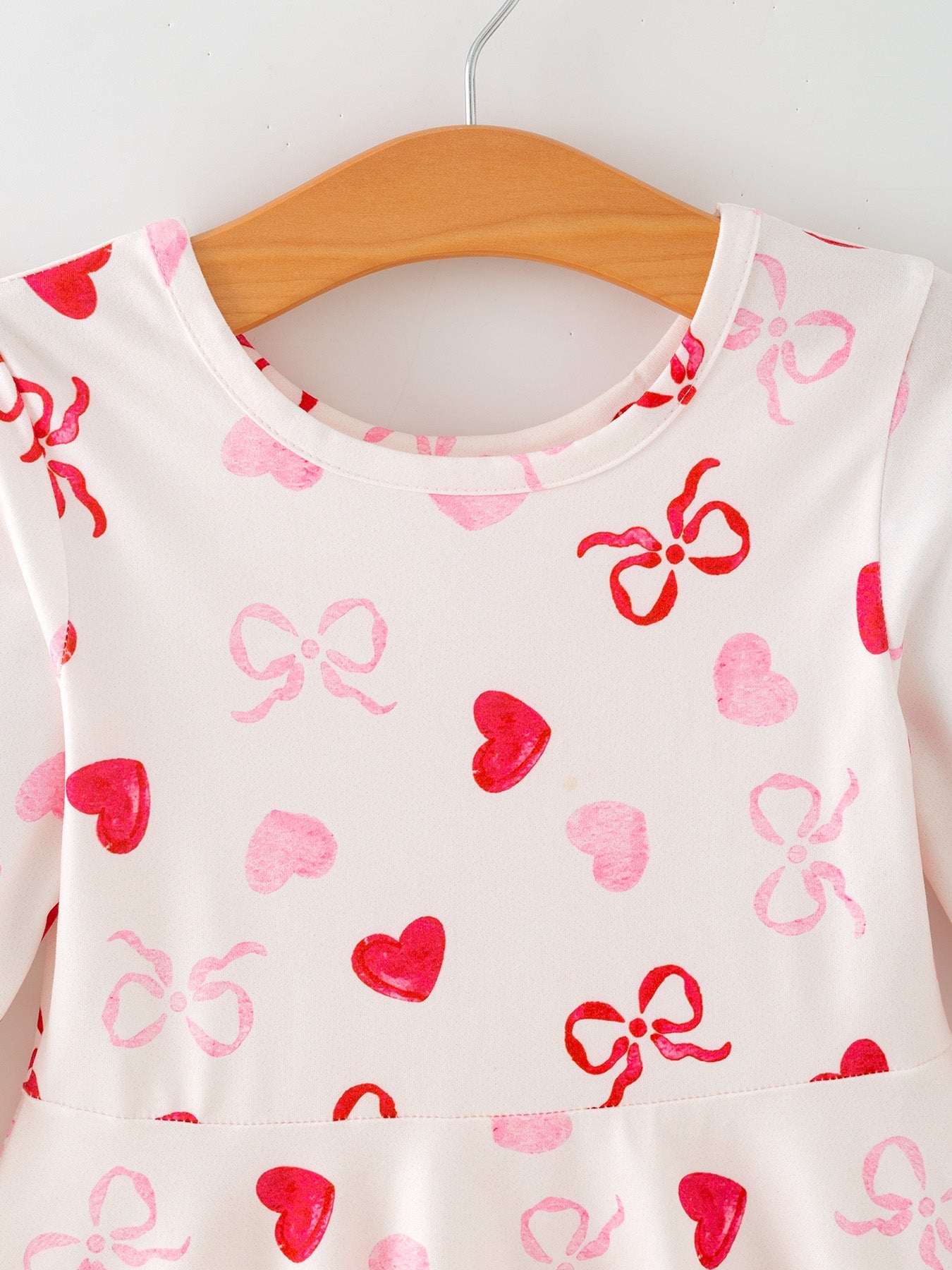 Toddler Girls Valentine Bow Heart Shape Print Dress