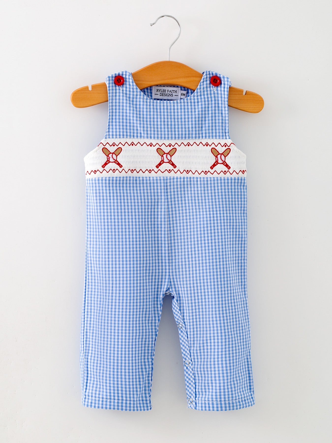 Baby Boy Baseball Smocked Romper – Blue Plaid Summer Outfit