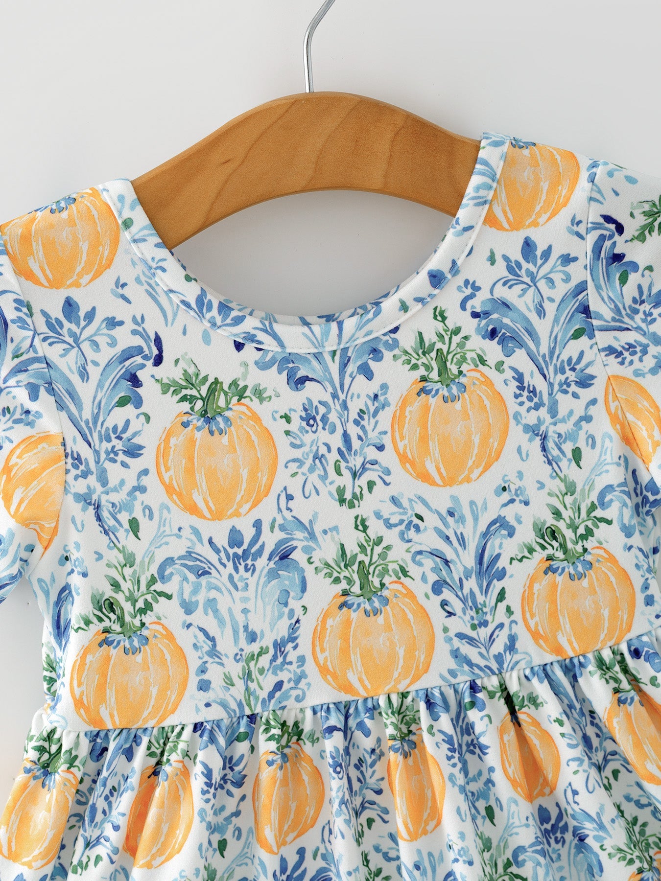 Fall Girls Pumpkin Patch Dress Lace Trim With Pockets