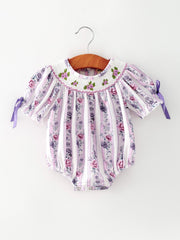 Fall Purple Floral Smocked Embroidered Baby Girl Romper