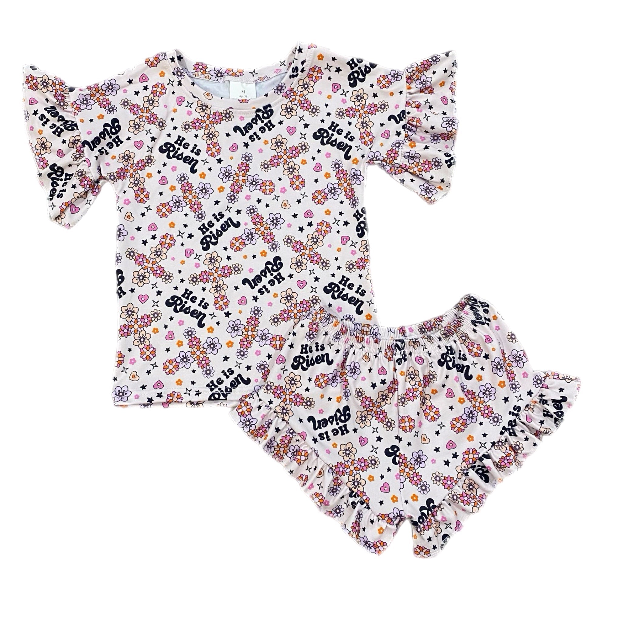 He Is Risen Ruffle Top Set