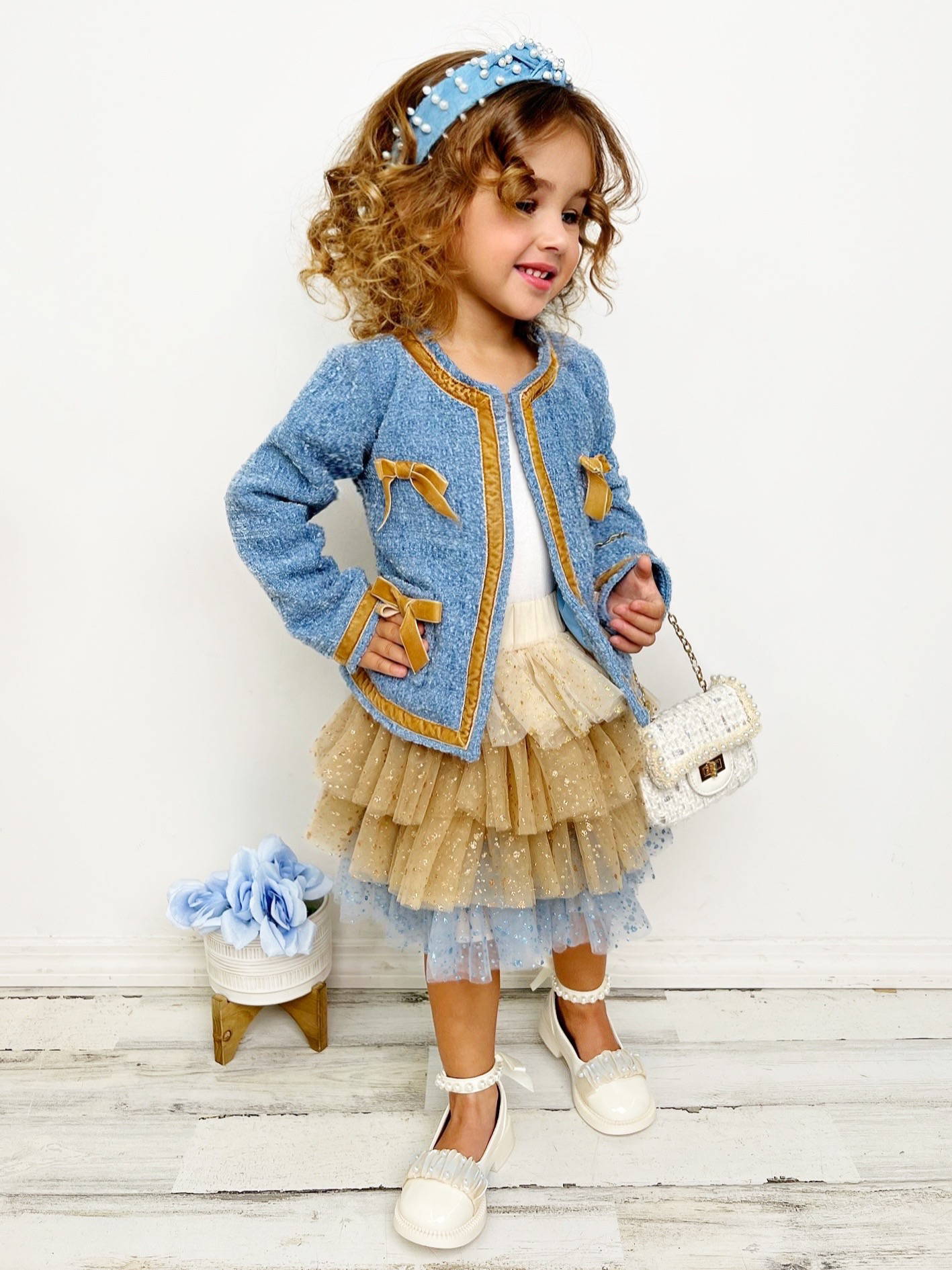 Hello Darling Blue Tweed Jacket And Tulle Skirt