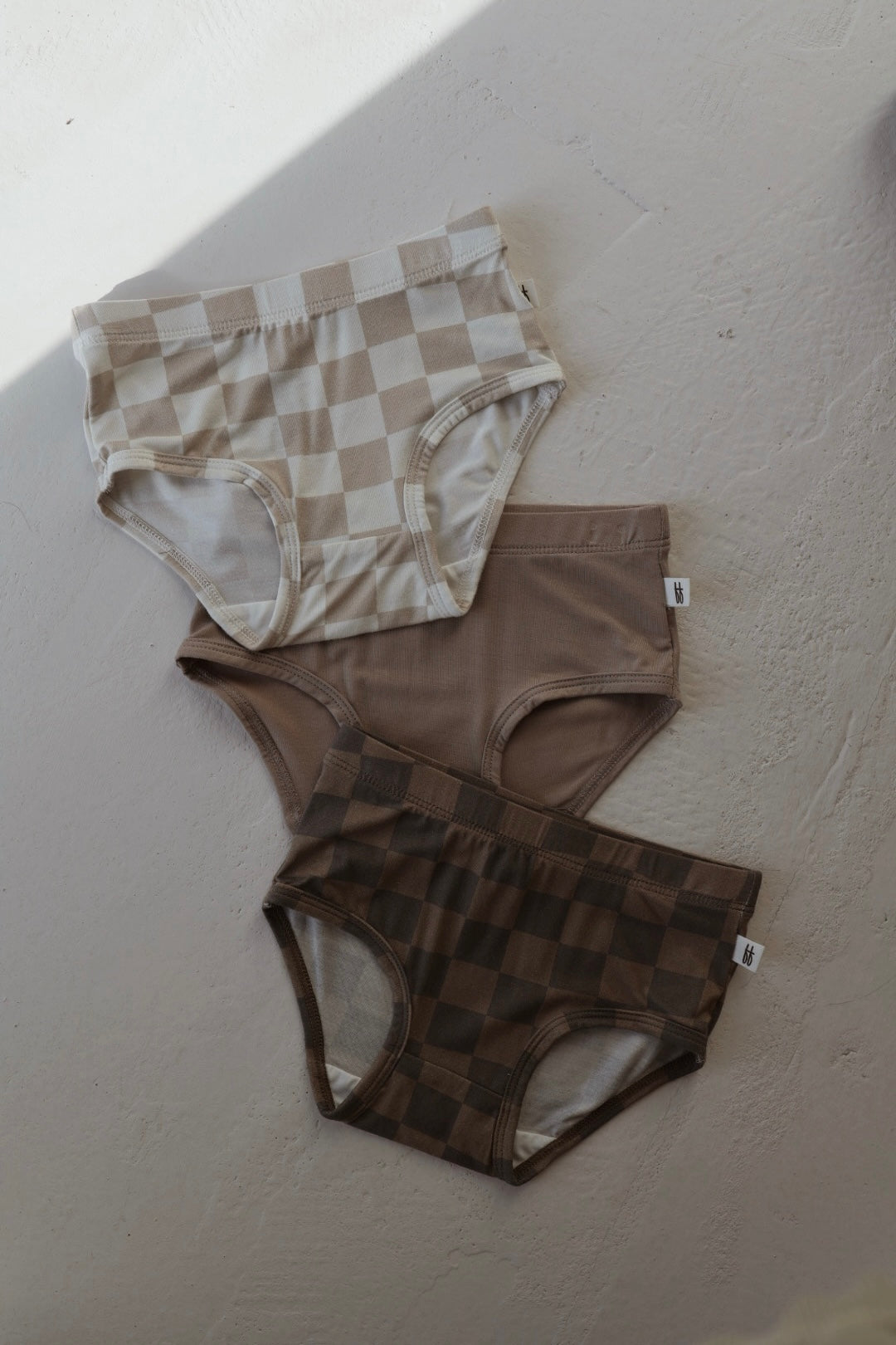 Girl's Bamboo Briefs (3 Pack) | Checkerboard, Taupe & Faded Checkerboard