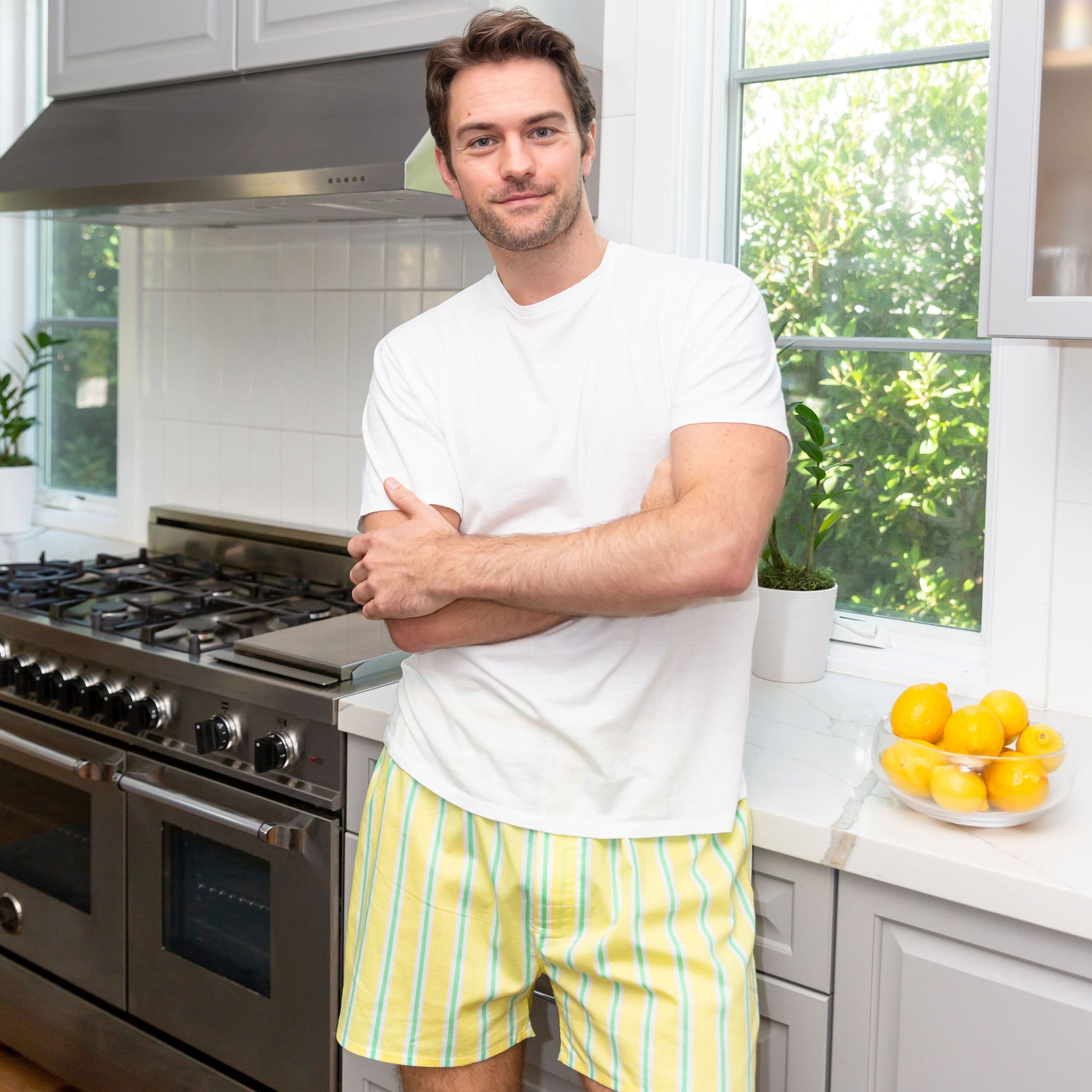 Men's Andy Cohen Yellow + Green Stripe Boxer Shorts