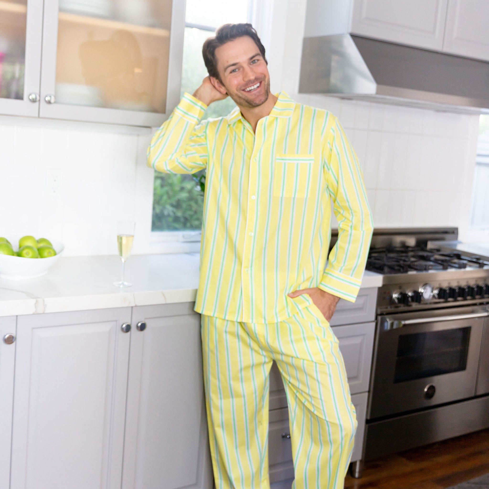 Men's Andy Cohen Yellow + Green Stripe Pj Pant Set