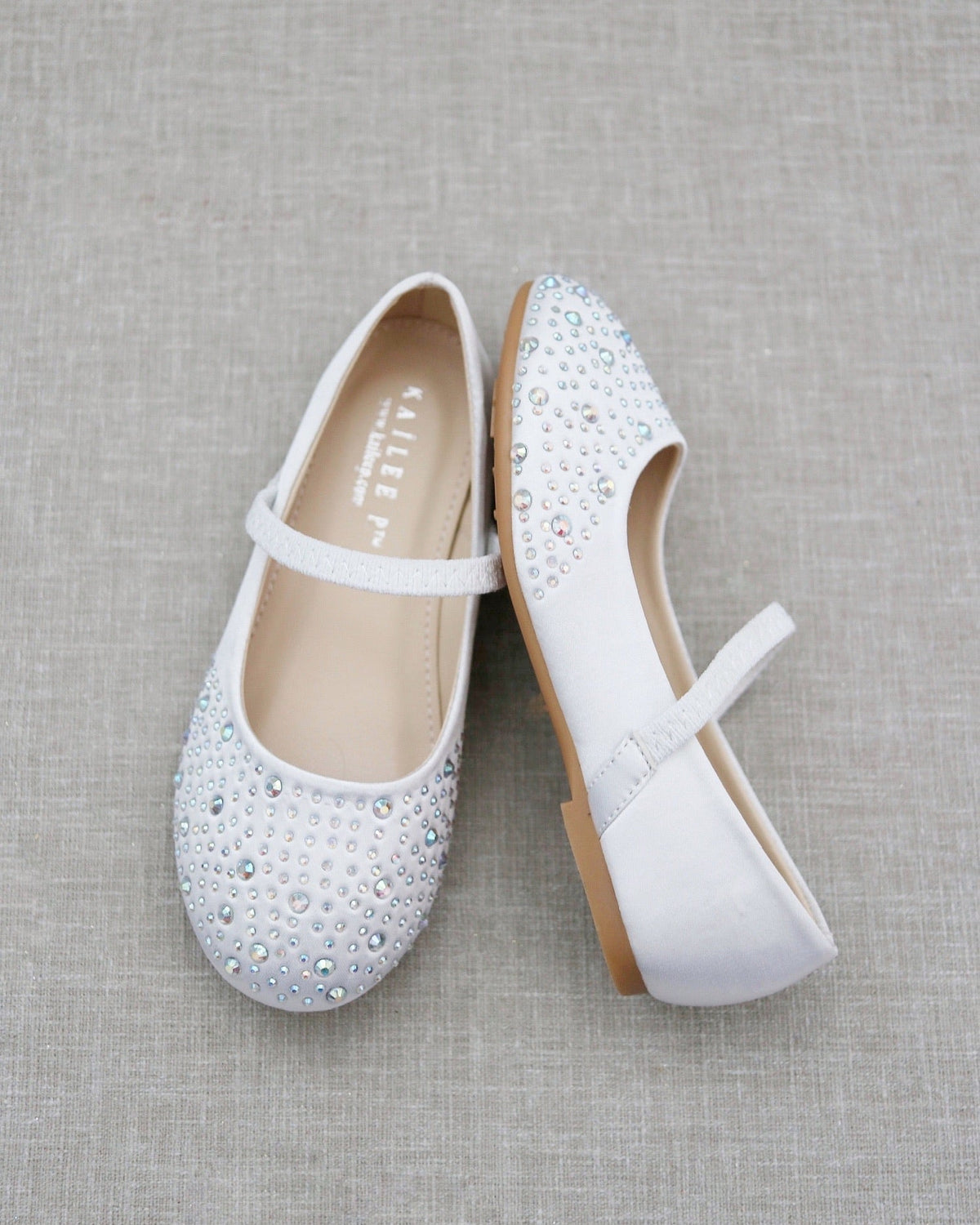 Satin Mary Jane Flats With Rhinestones Embellishment