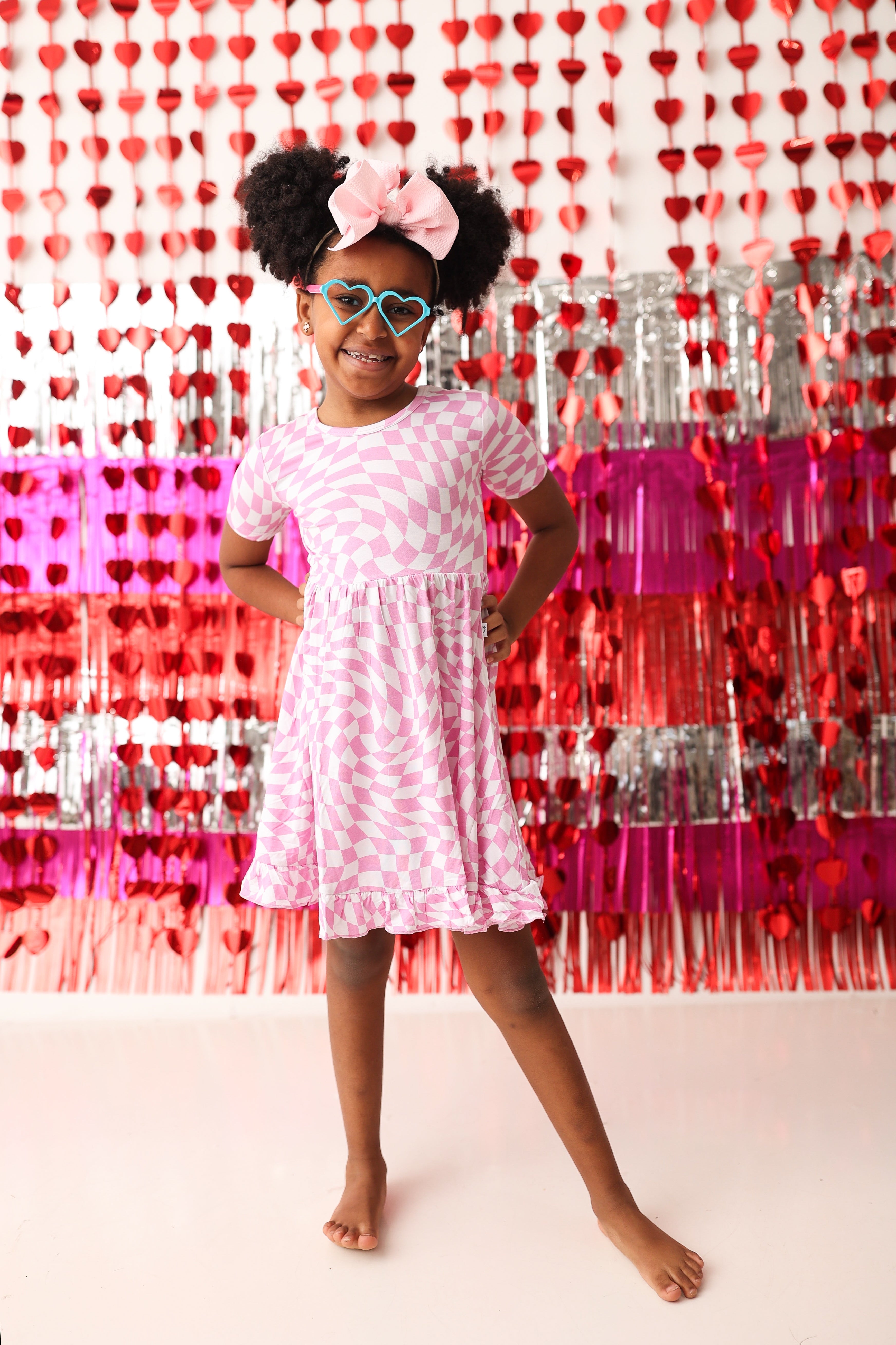 Bubblegum Wavy Checkers Dream Ruffle Dress