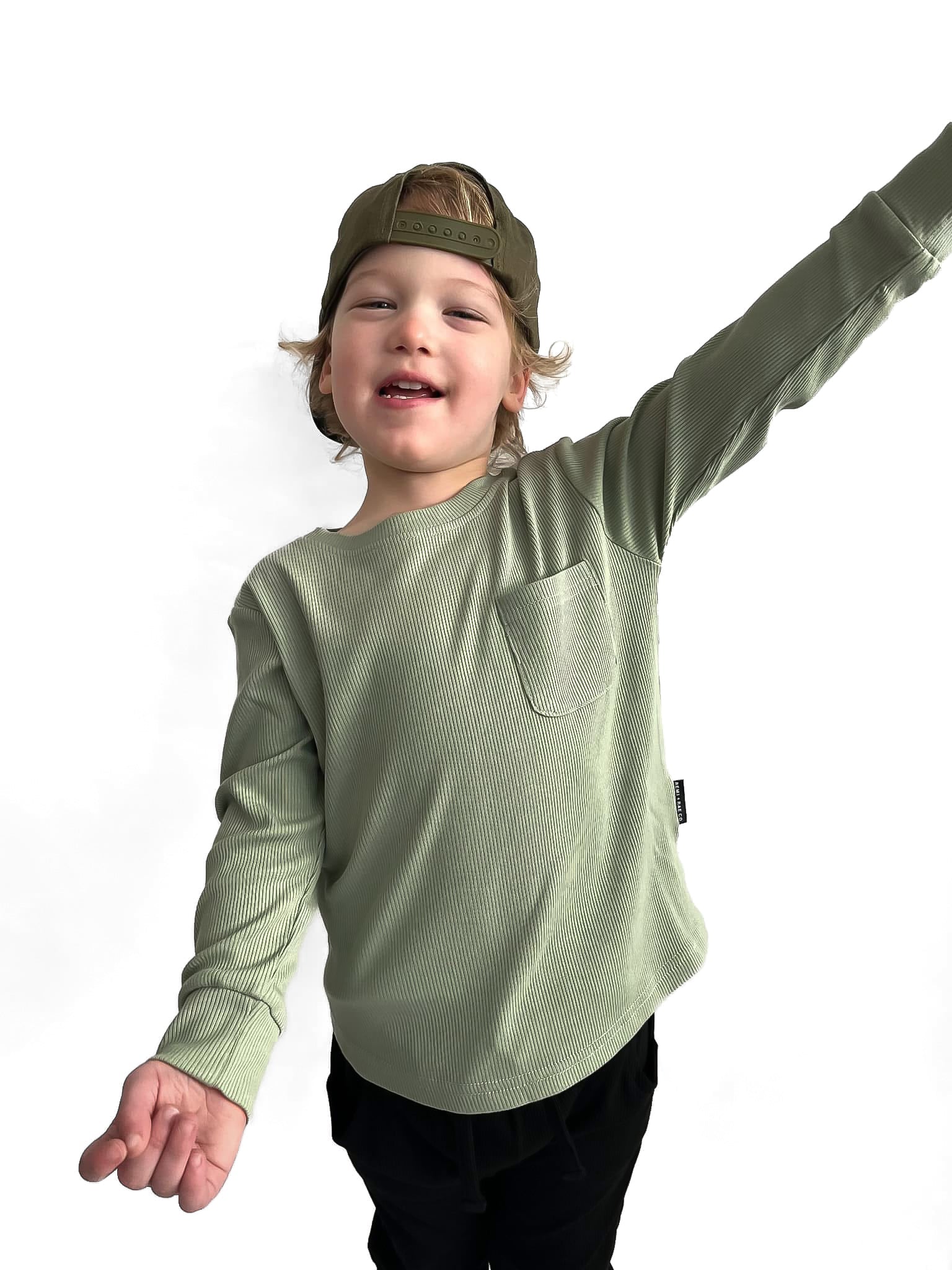 Bamboo Ribbed Long Sleeve Pocket Tee - Sage