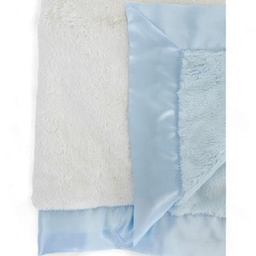 Luxury Duo Satin Border Blanket - Blue/ivory
