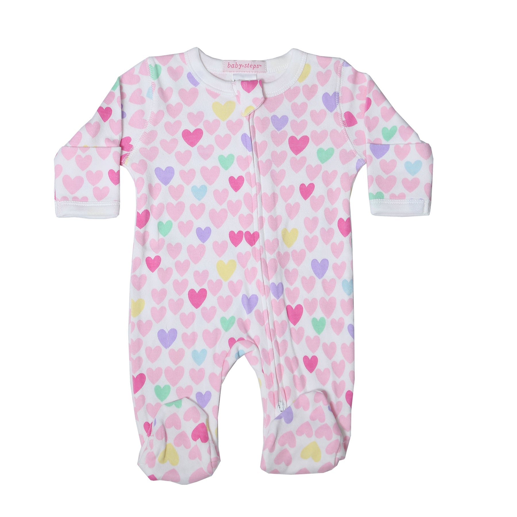 Baby Zipper Footie - Pastel Hearts