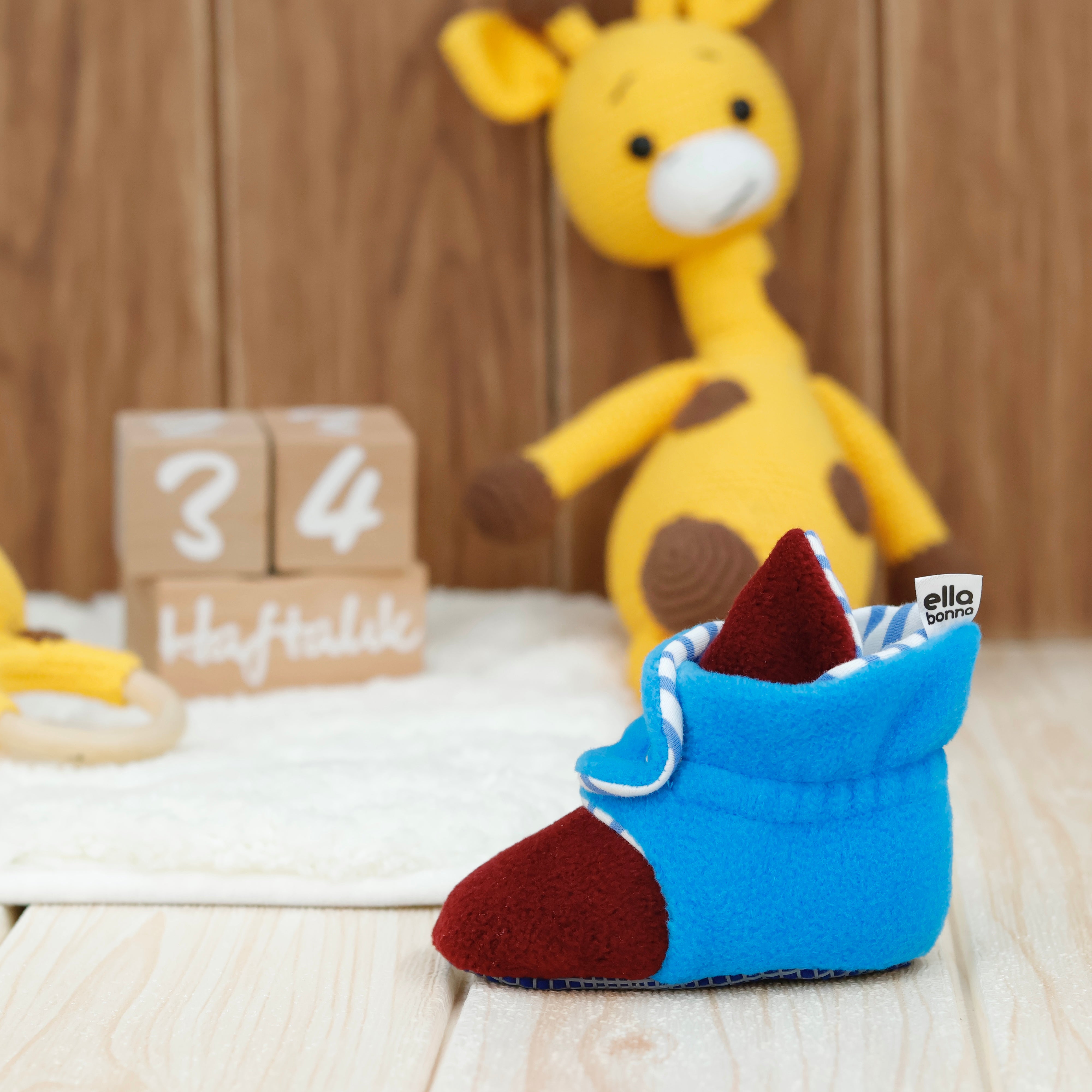 Anti-slip Sole, Fleece Baby Booties, Newborn Home Booties, Sweat Proof Organic Cotton Lining, Burgundy Blue