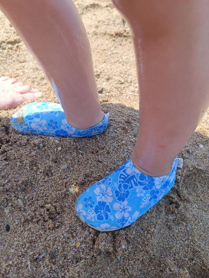 Non-slip Sole, Unisex Baby, Children's Sea Shoes, Pool Booties, Blue Flower