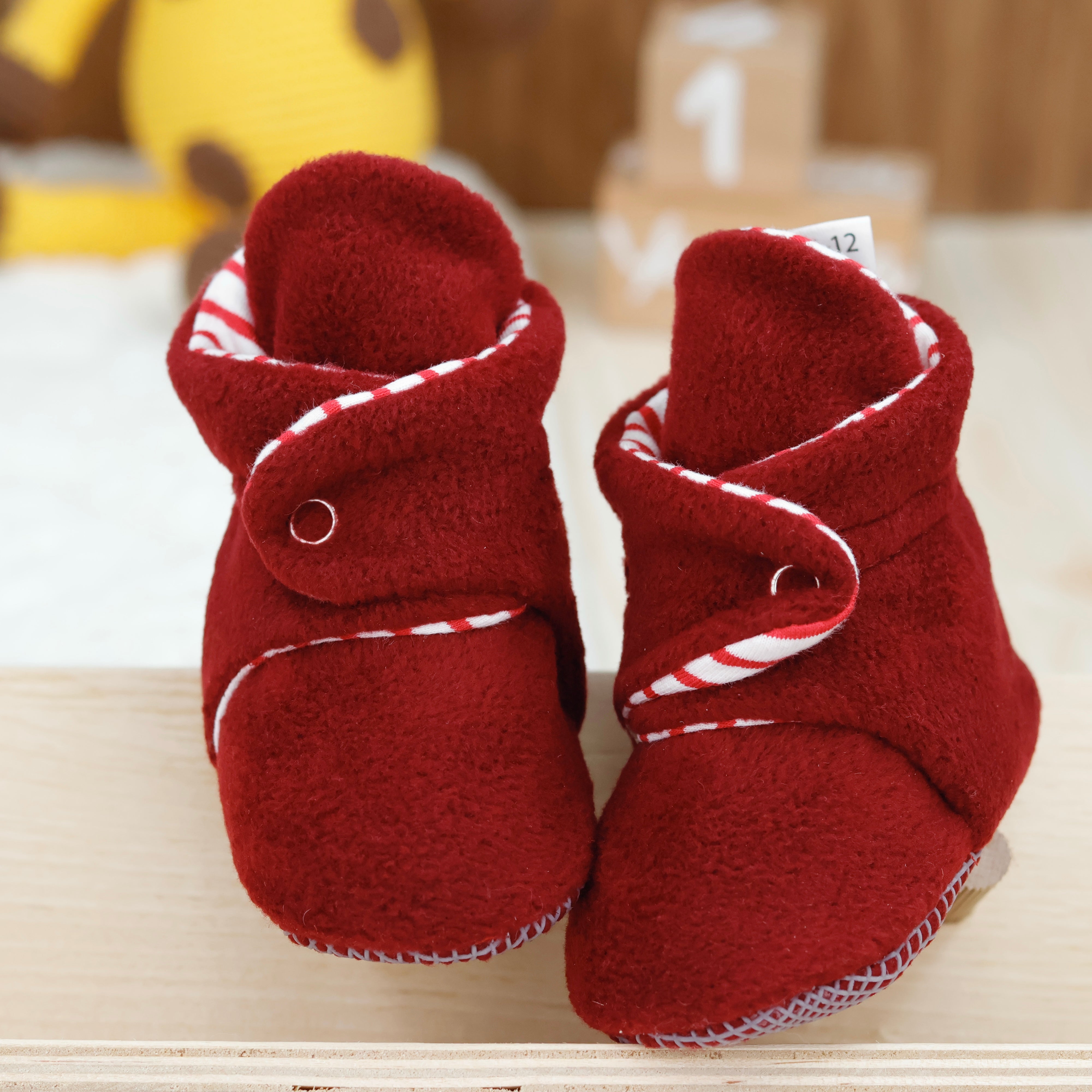 Anti-slip Sole, Fleece Baby Booties, Newborn Home Booties, Sweat Proof Organic Cotton Lining, Burgundy