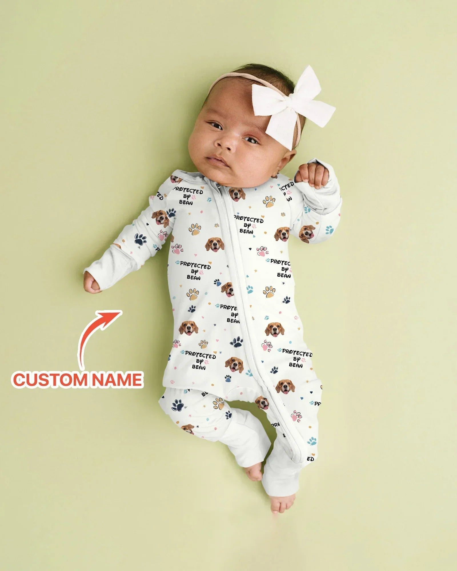 Custom Dogs Photo "protected By" Bamboo Convertible Zippered Romper