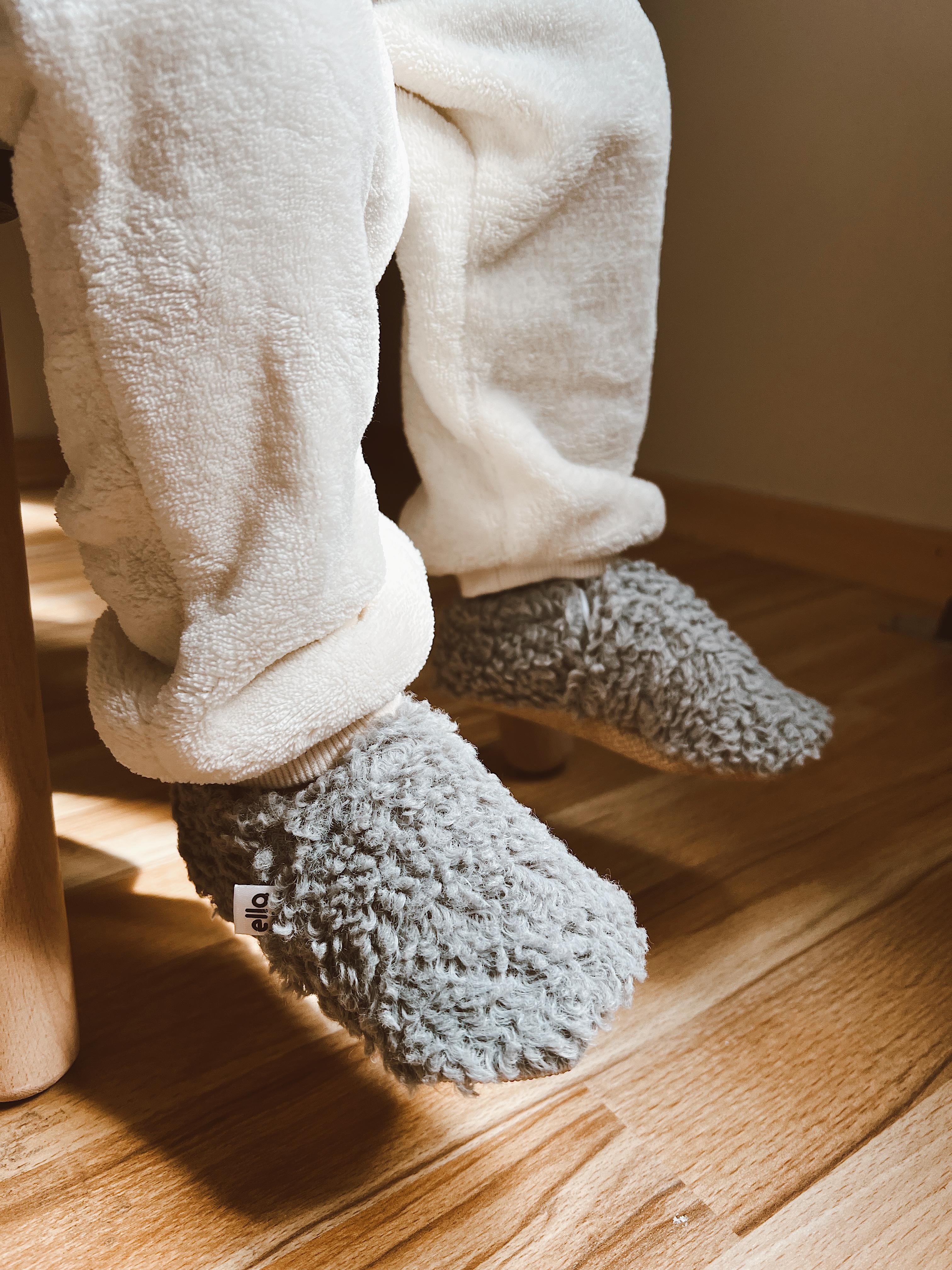 Tedy Baby Booties House Slippers, Non-slip Sole, Organic Cotton Lining, Home Nursery Shoes Gray