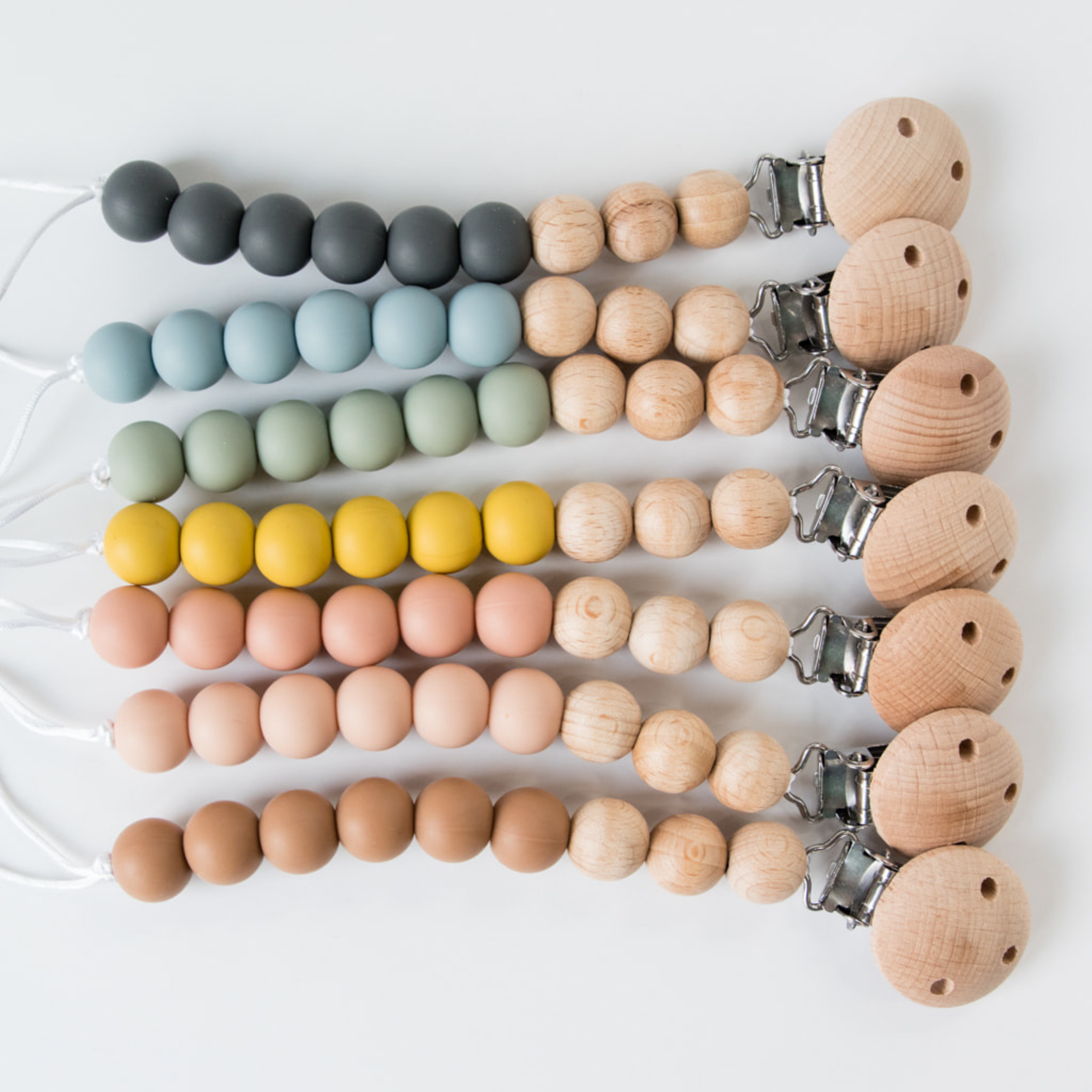 Sage Beaded Wooden & Silicone Pacifier Clip