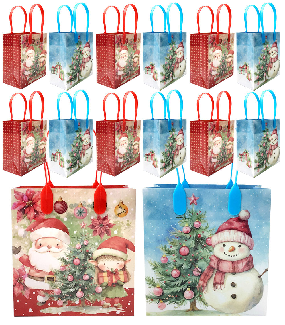 Vintage Rustic Christmas Party Favor Treat Bags - Set Of 6 Or 12