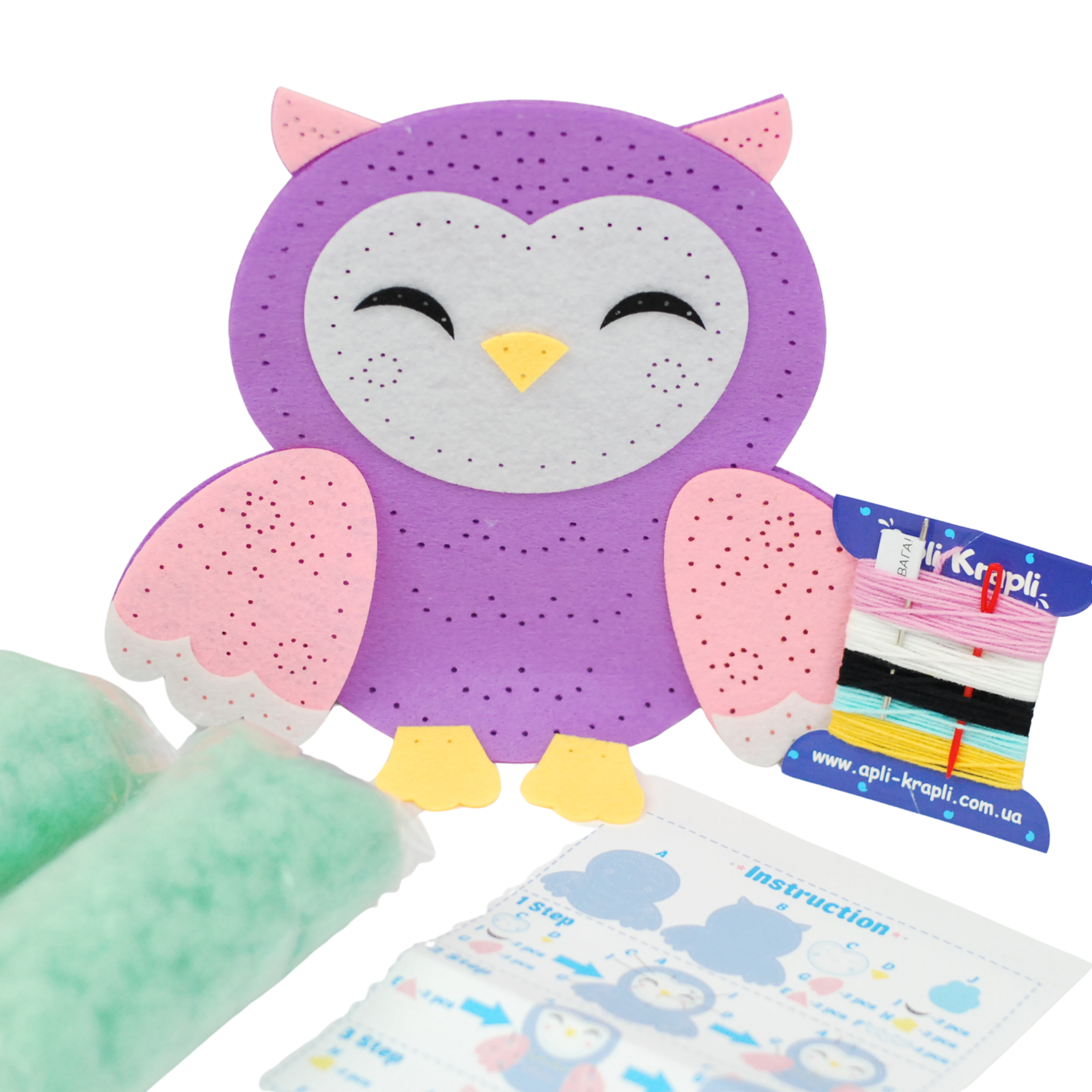 Apli Krapli - Apli Krapli Sewyourself Felt Toy Kit Owl Precut Felt Stuffing Thread & Safe Needle Ages 6+
