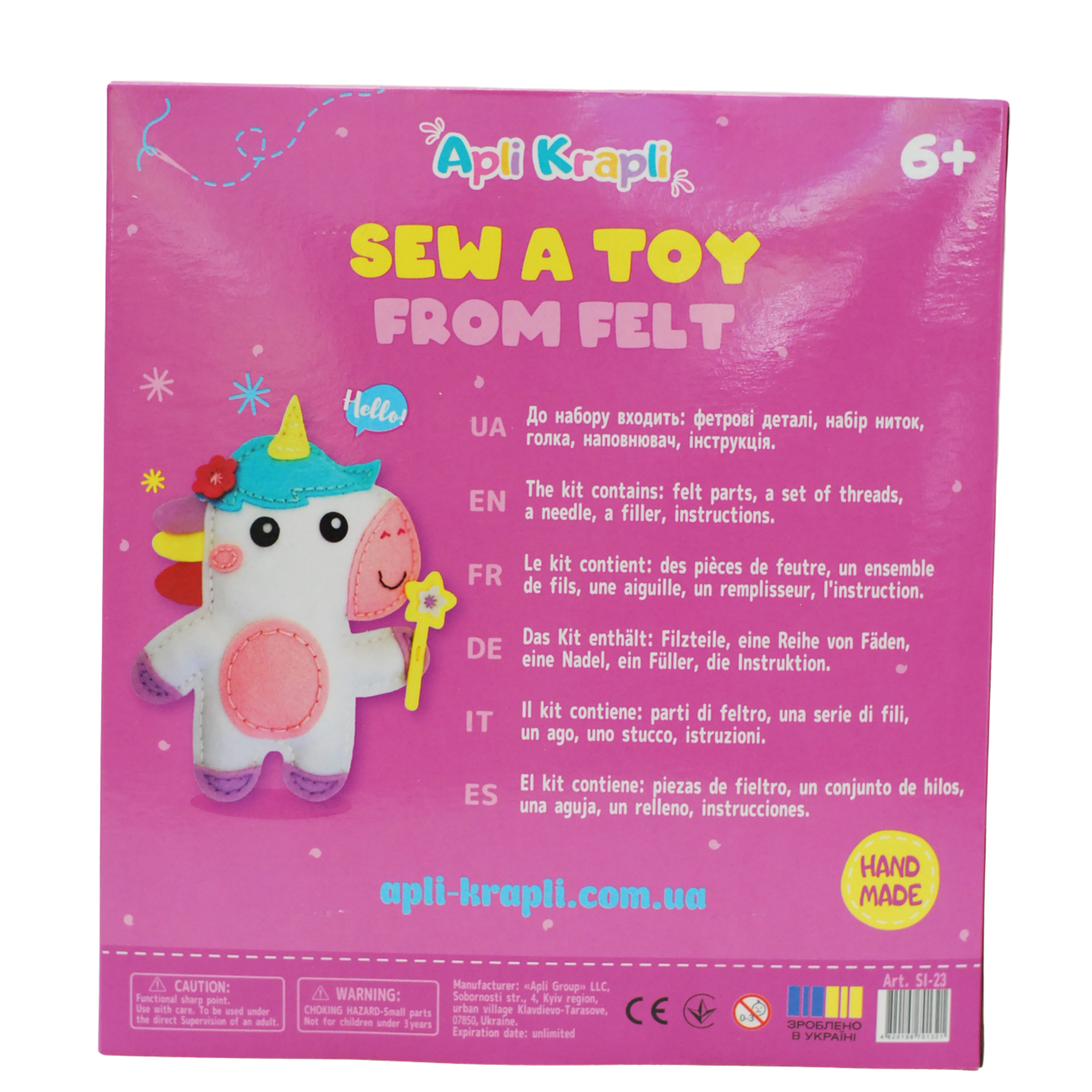 Apli Krapli - Apli Krapli Sewyourself Felt Toy Kit Unicorn Precut Felt Stuffing Thread & Safe Needle Ages 6+