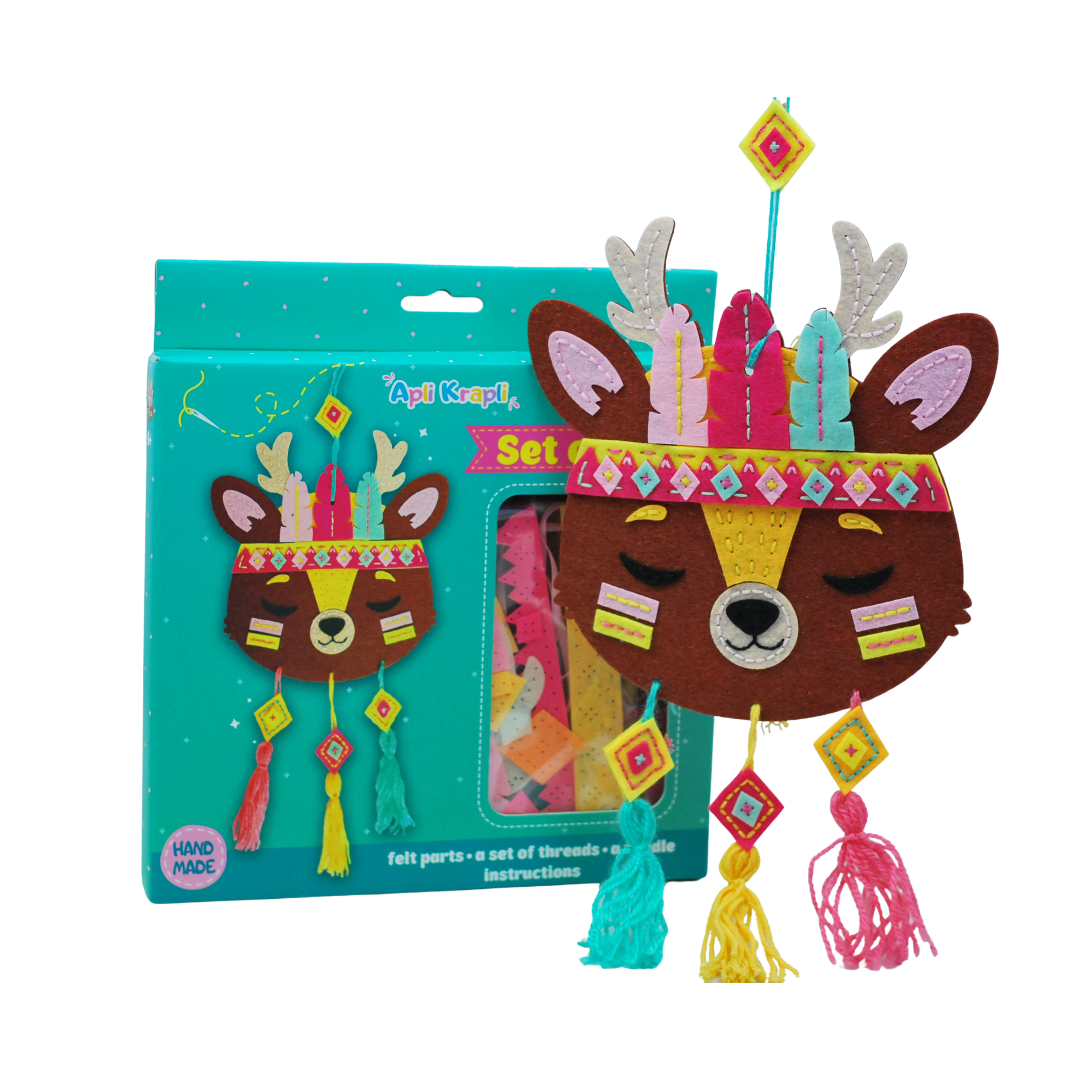 Apli Krapli - Apli Krapli Felt Wall Flag Sewing Kit Deer Precut Felt Thread & Safe Needle Ages 6+