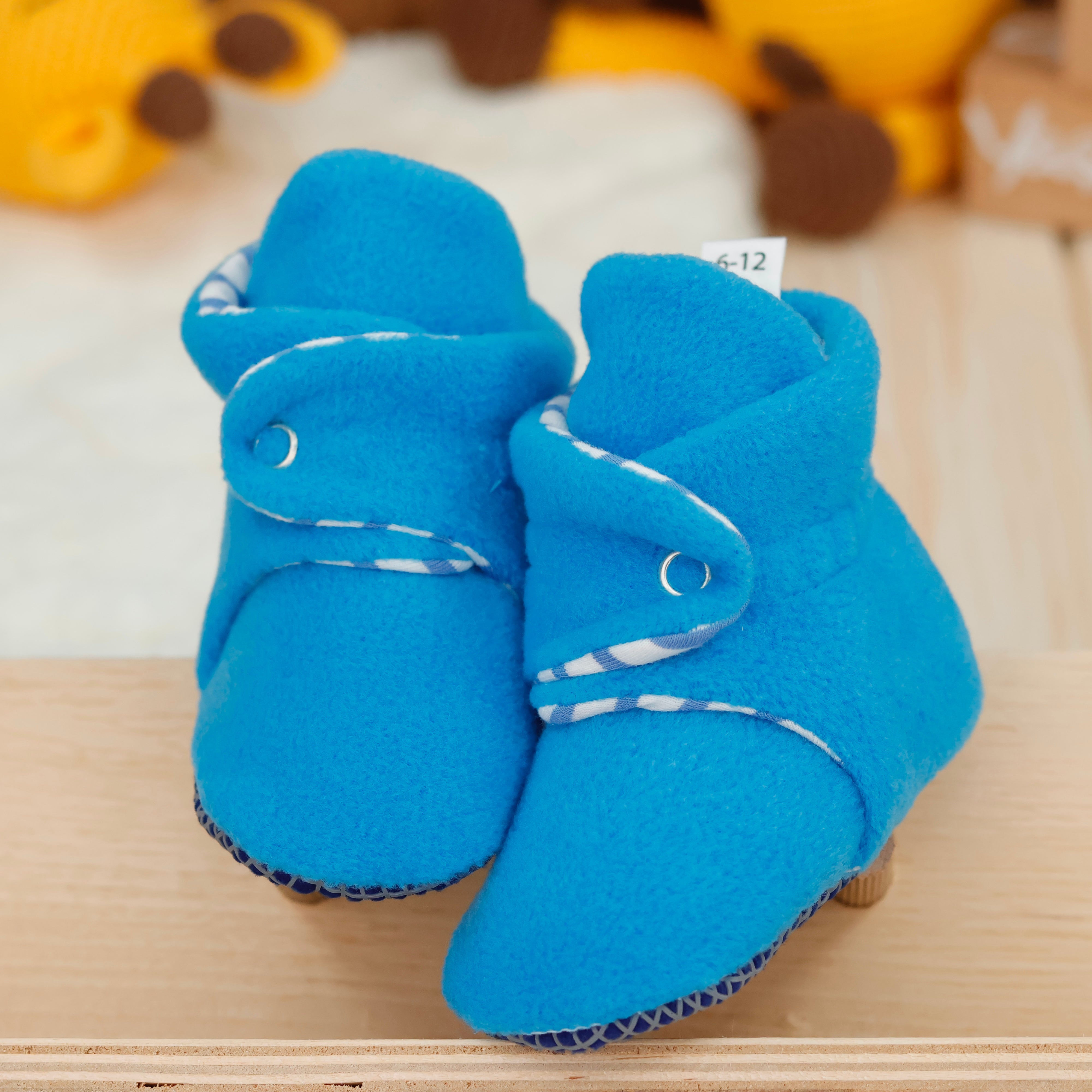 Anti-slip Sole, Fleece Baby Booties, Newborn Home Booties, Sweat Proof Organic Cotton Lining, Light Blue