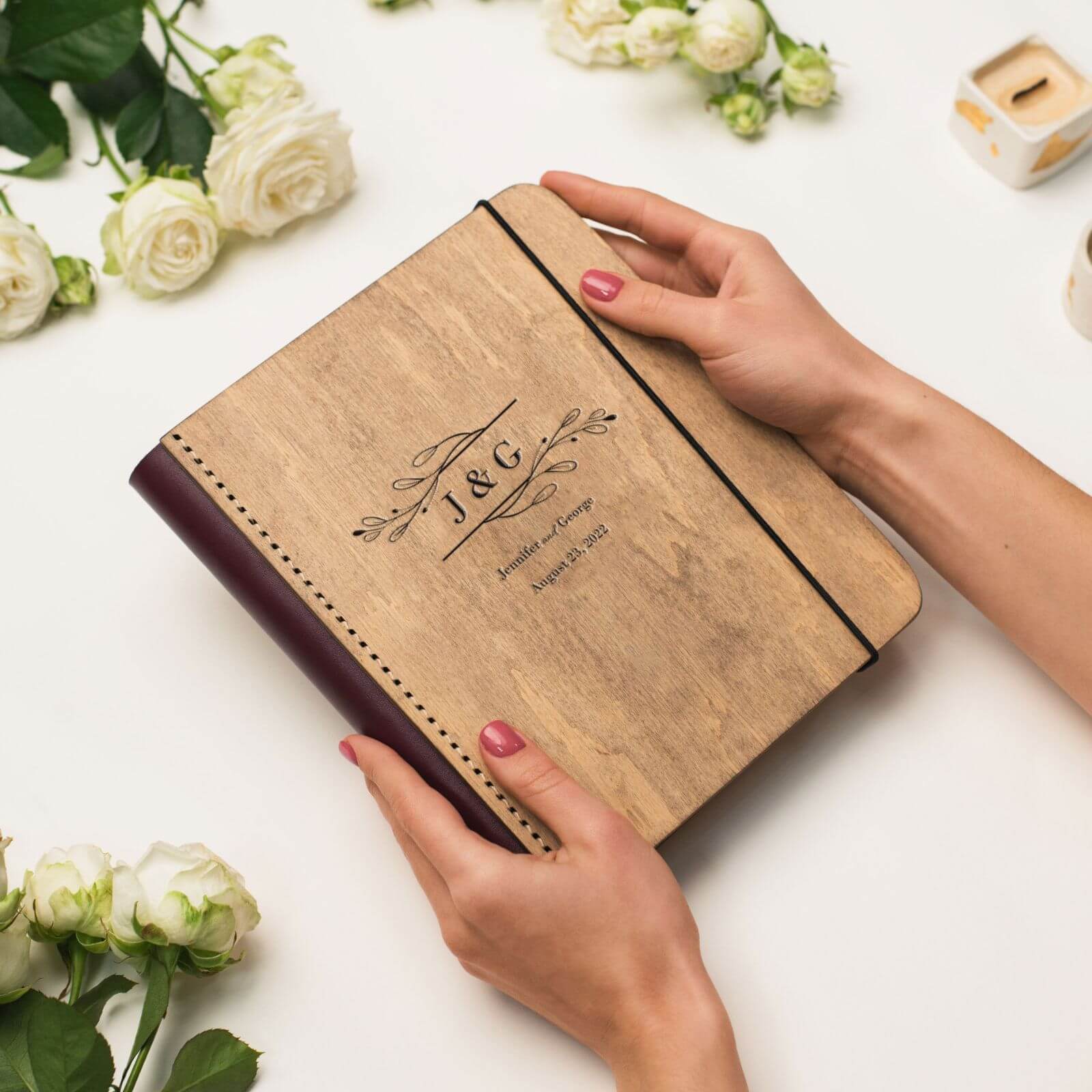 Wooden Album With Leather - Twigs (vertical)