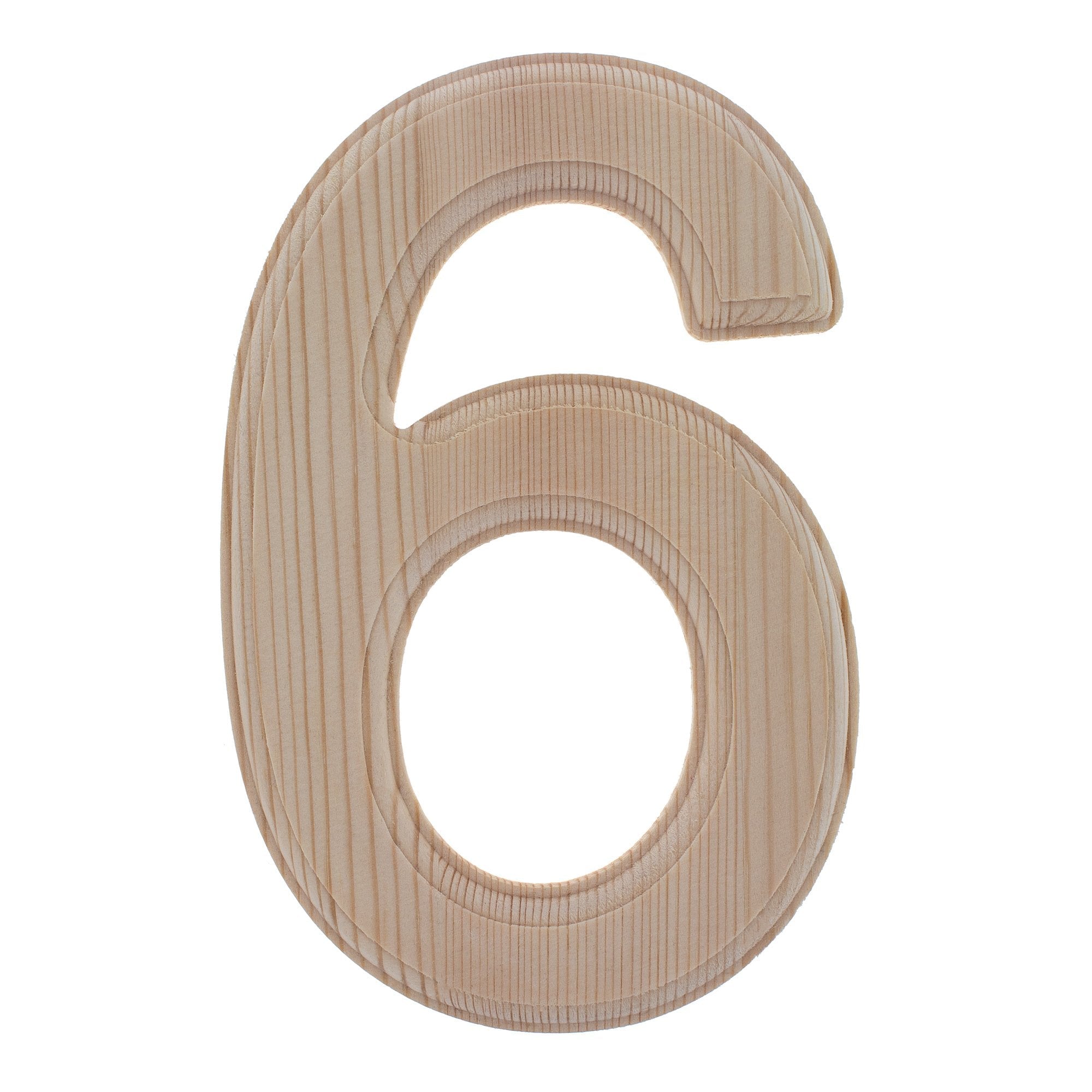 Unfinished Wooden Arial Font Number 6 (six) 6.25 Inches