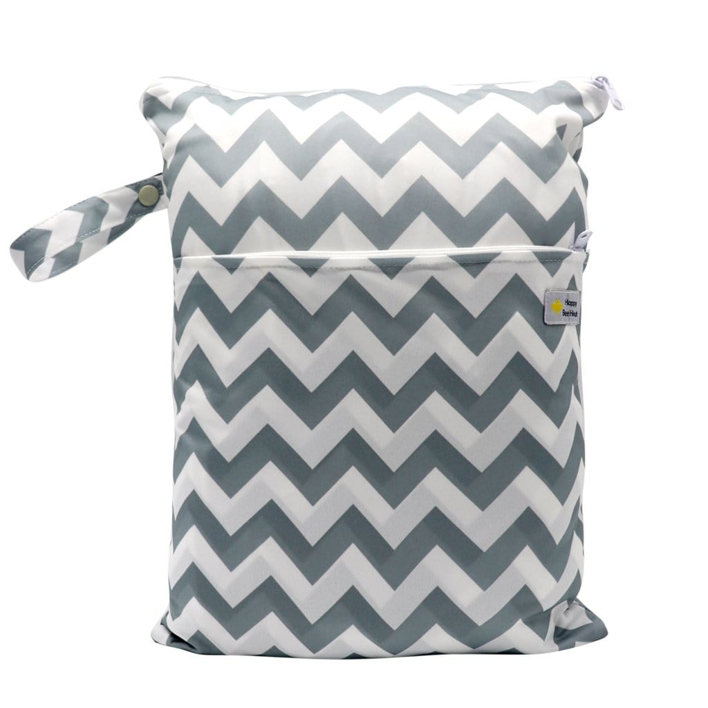 Double Pocket Wet Bag By Happy Beehinds - Grey Chevron