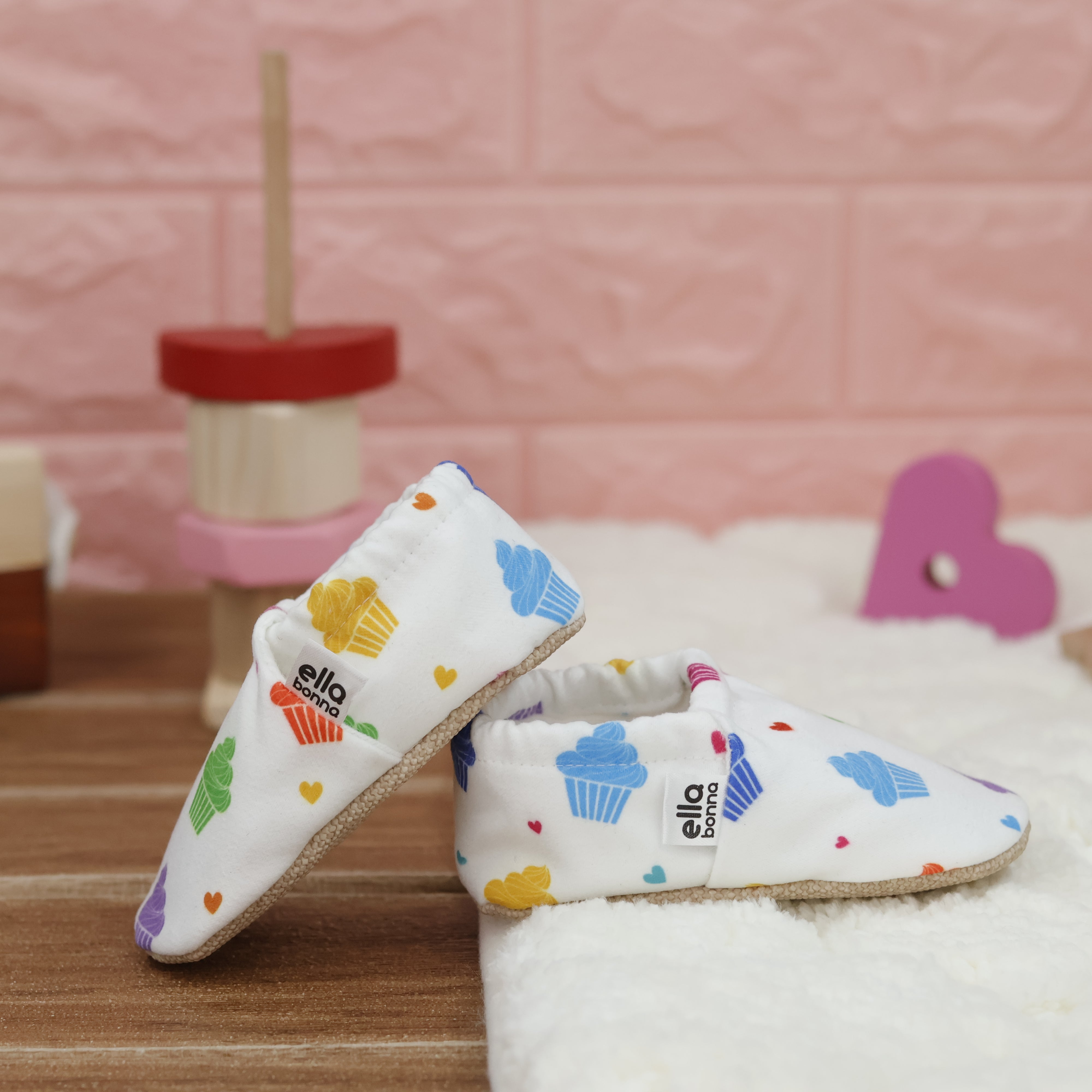 Ella Bonna Non-slip Sole Cupcake Patterned Baby Booties, Home Boot Slippers Nursery Shoes