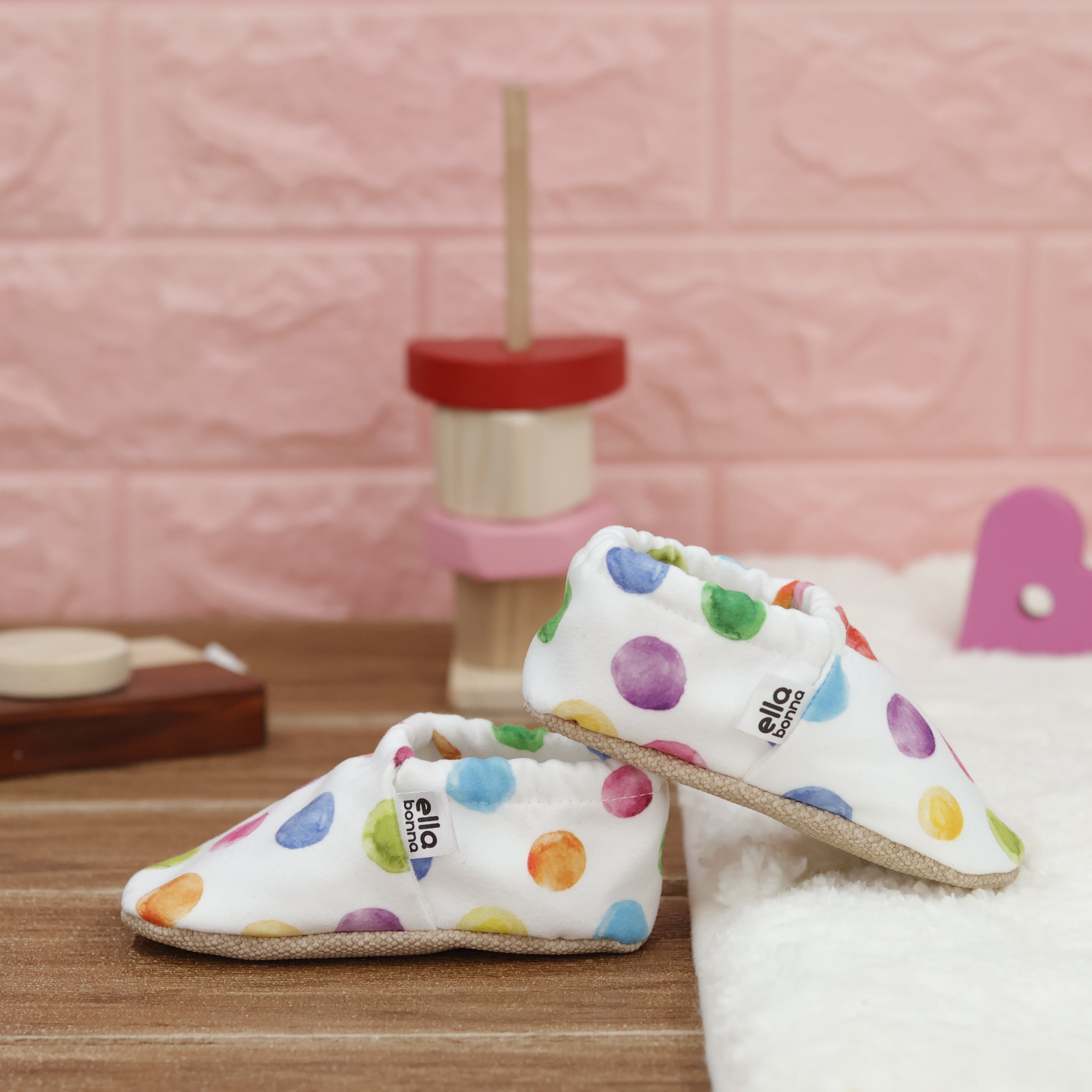 Ella Bonna Non-slip Sole Color Dots Baby Booties, Home Boot Slippers Nursery Shoes
