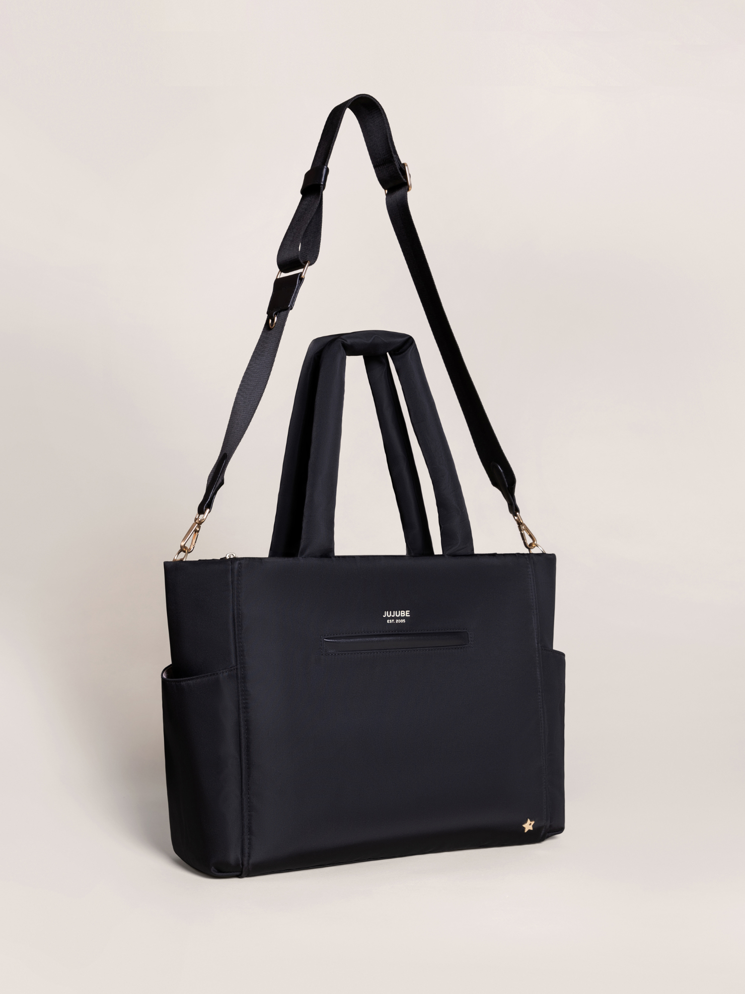 Utility-strap Tote Diaper Bag - Black