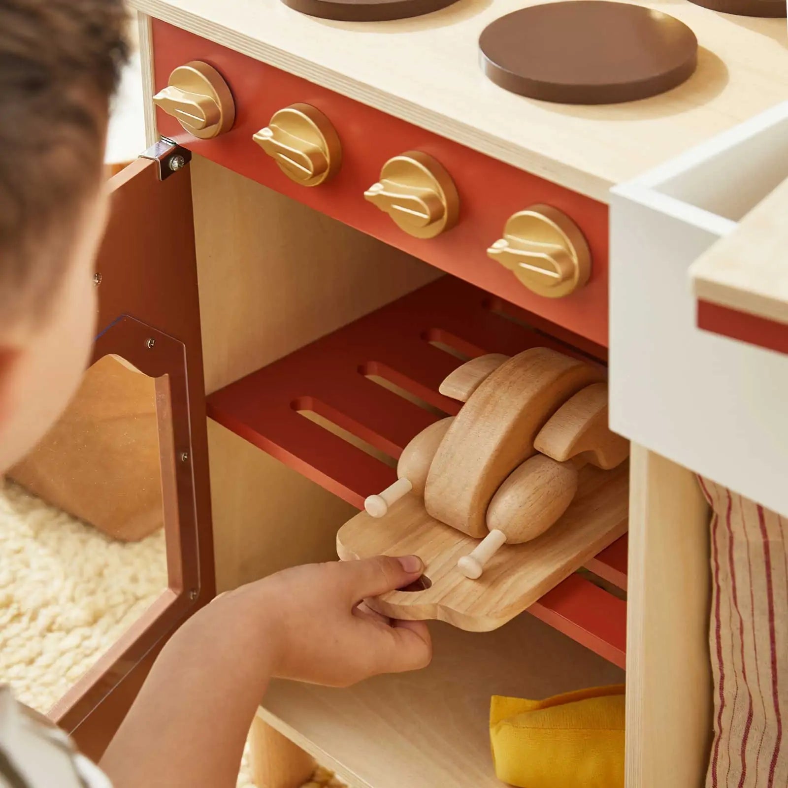 ® Wooden Play Kitchen For Toddlers - Honey Kitchenette Pretend Cooking Set
