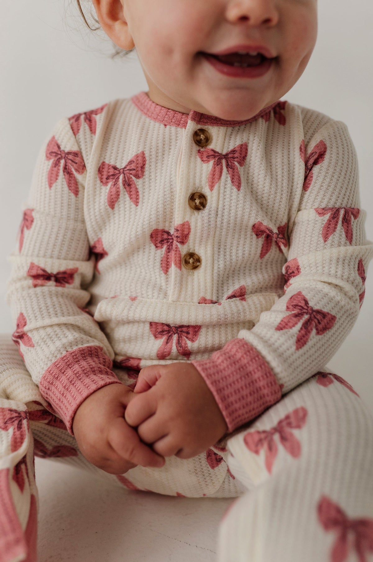 Baby Girl Waffle Romper In Rose Elegance Bows