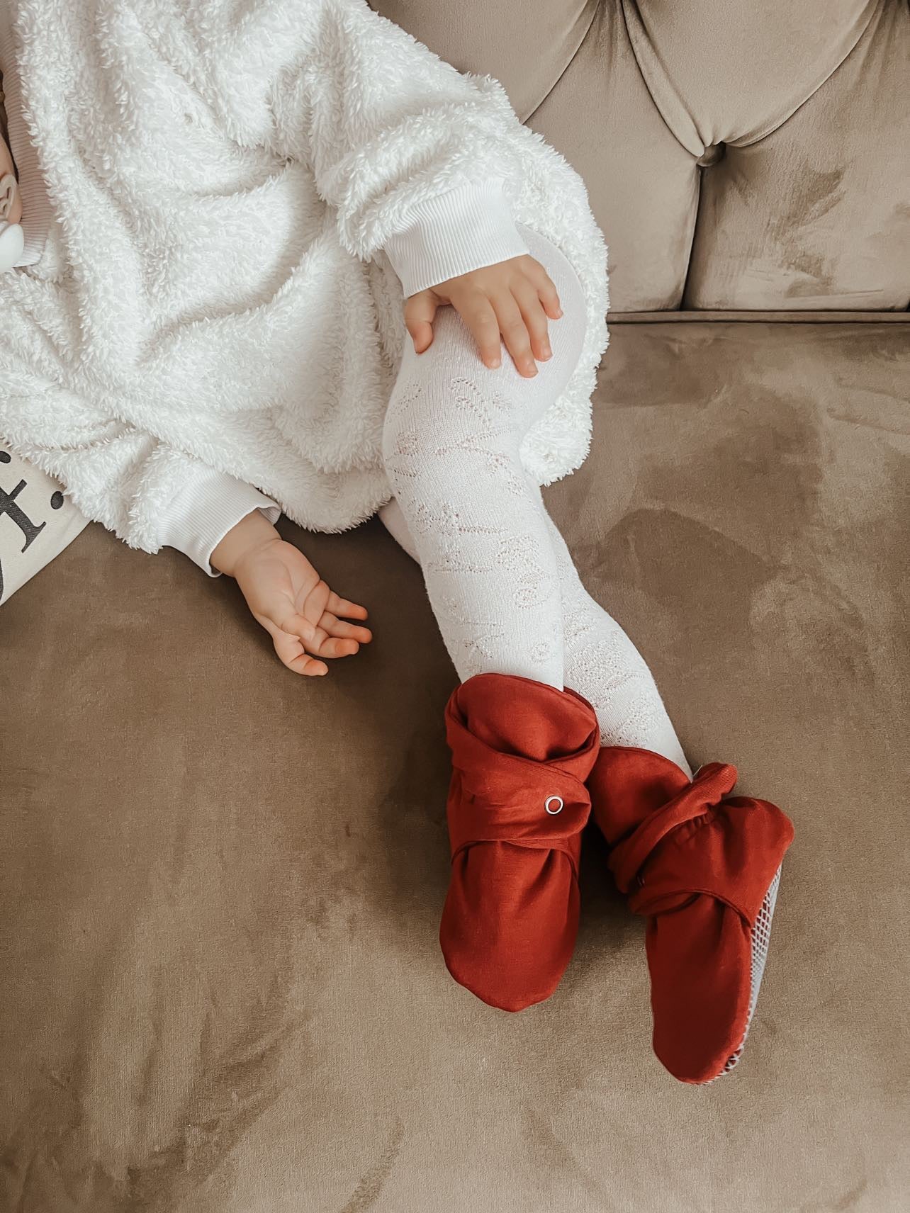 Organic Cotton Baby Booties, Non-slip Sole, Cotton Newborn Booties Home Nursery Shoes, Vermilon