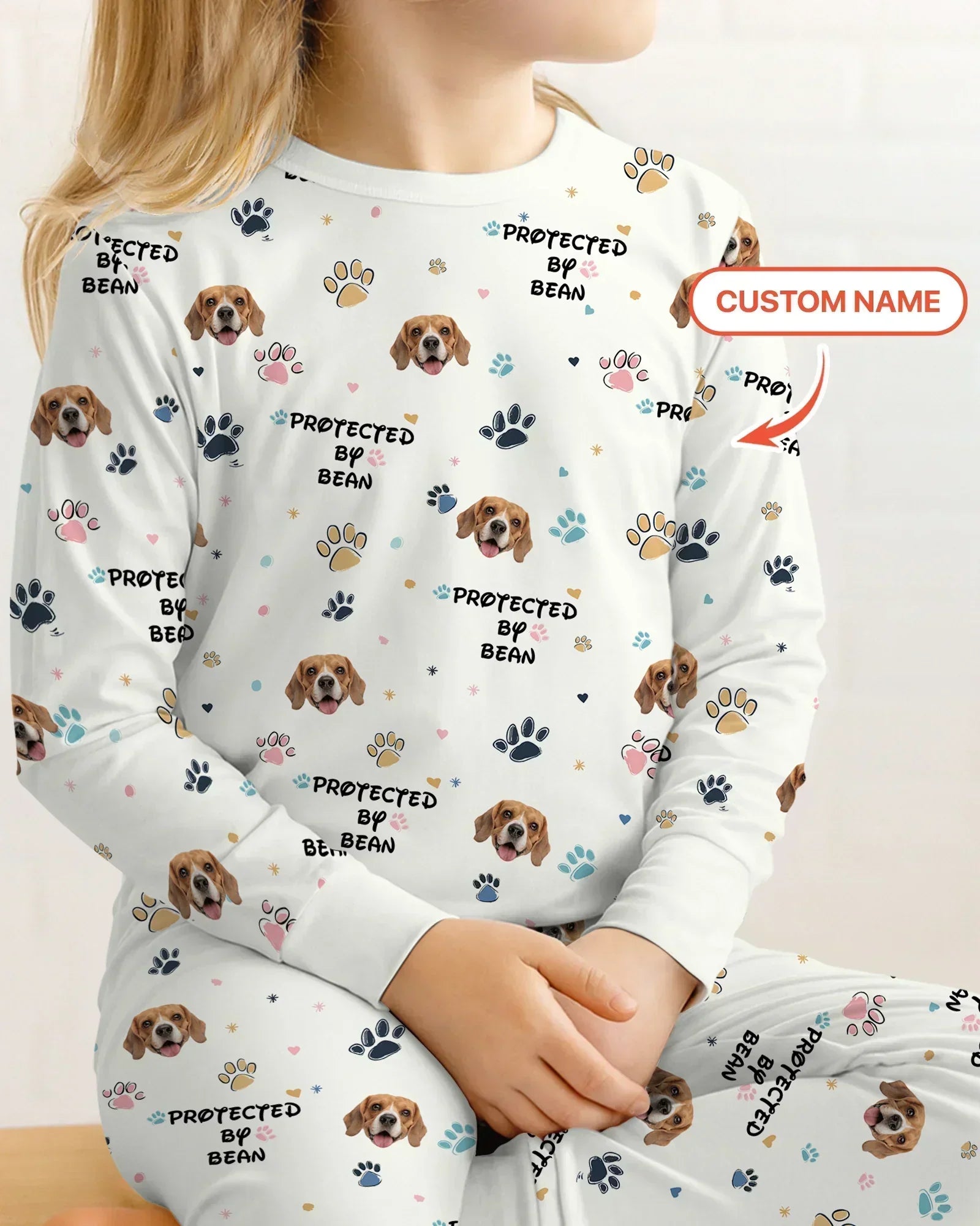 Custom Dogs Photo "protected By" Bamboo Two Piece Long Sleeve Pajama Set