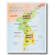 Map Of Korean Peninsula Risograph Print