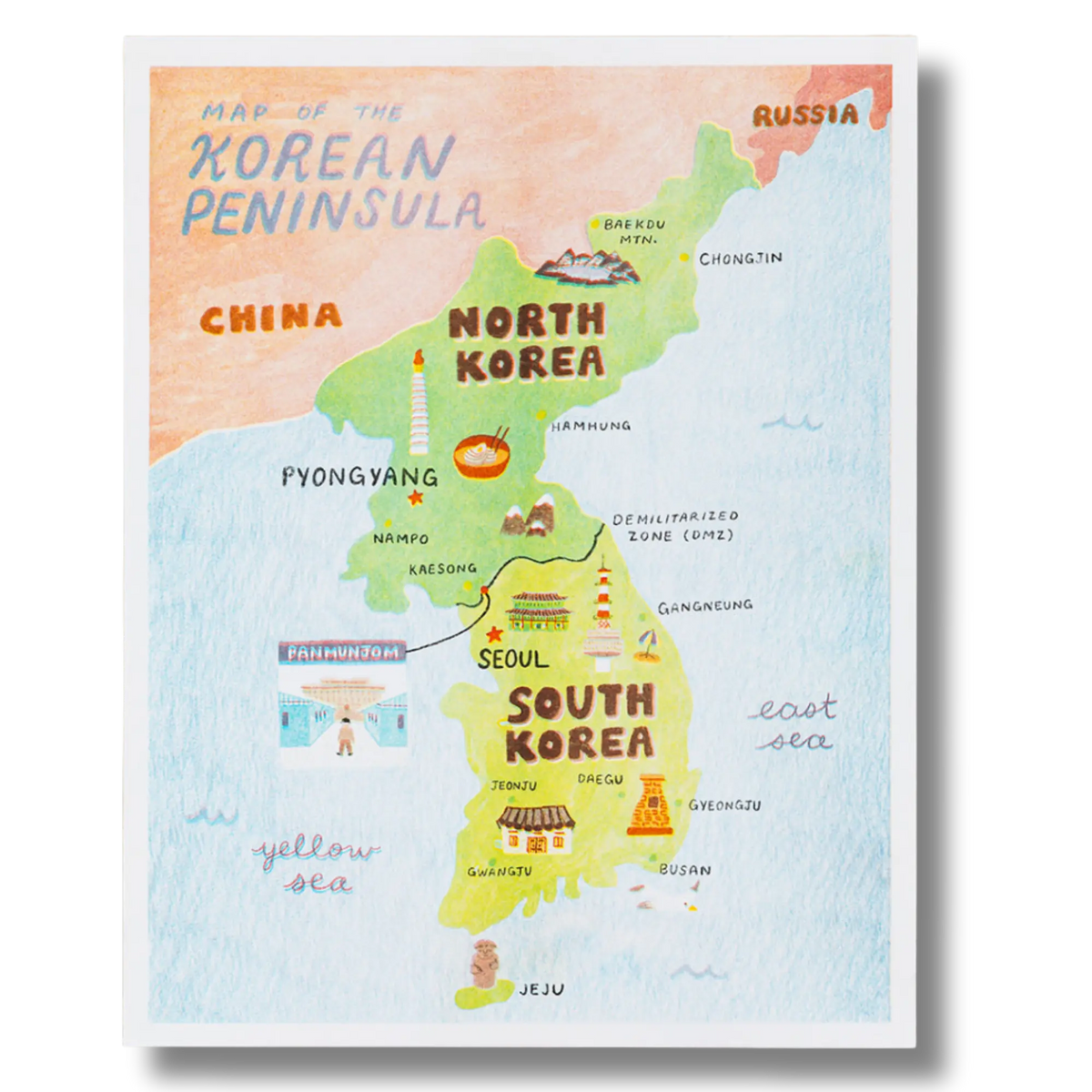 Map Of Korean Peninsula Risograph Print