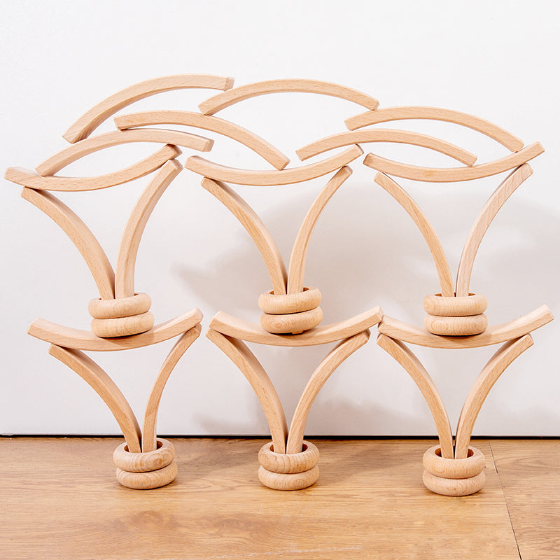 28 Pcs Mini Curved Natural Wooden Building Blocks With Storage Tray