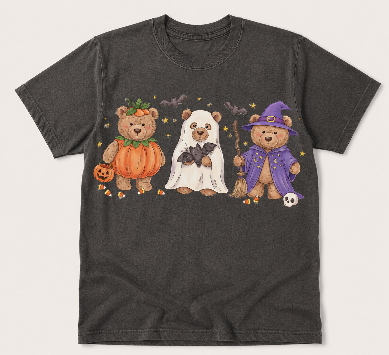 Kids Halloween Teddy Bears Youth Comfort Colors® T-shirt | Vintage Fall Graphic Tee