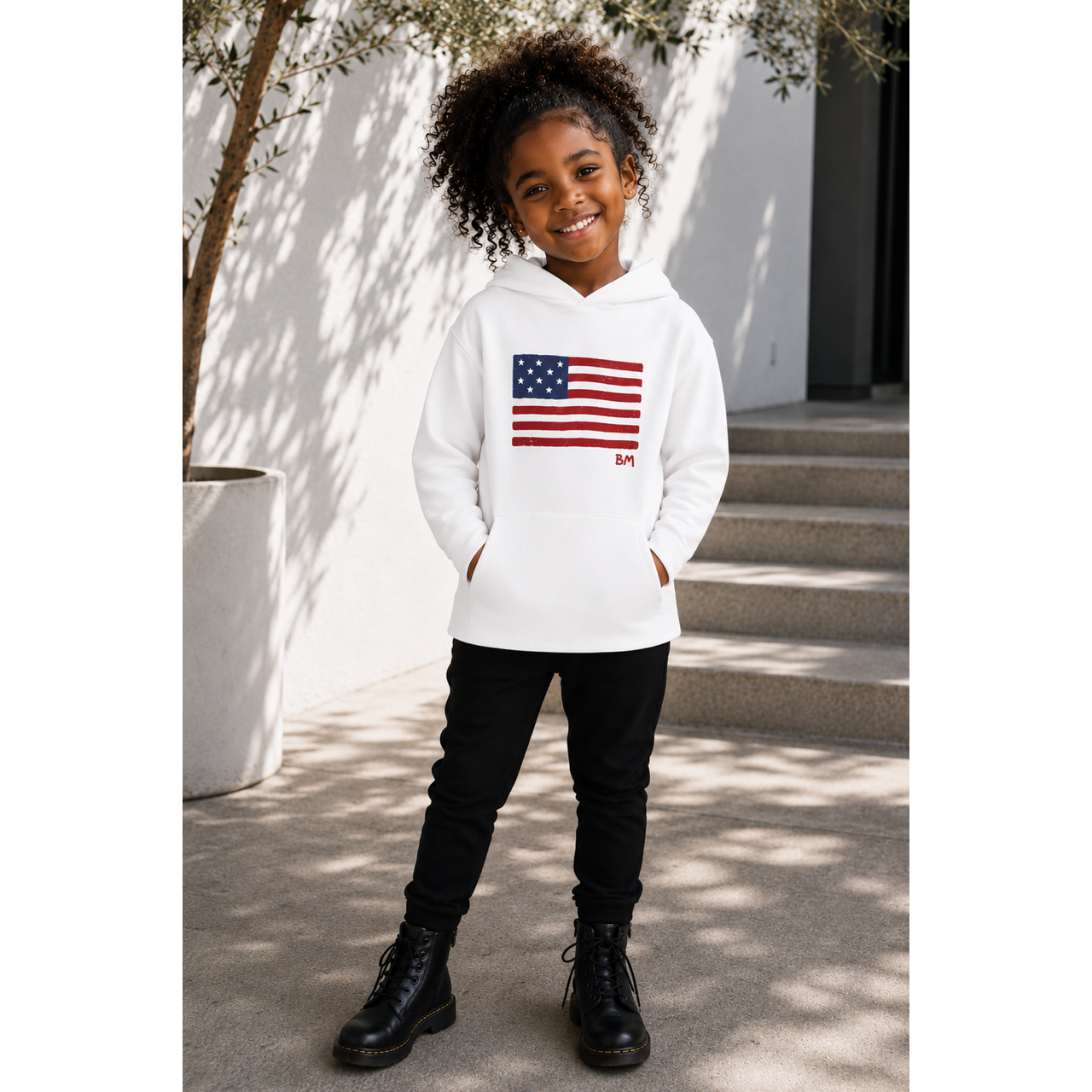 Organic Benji Flag Hoodie White